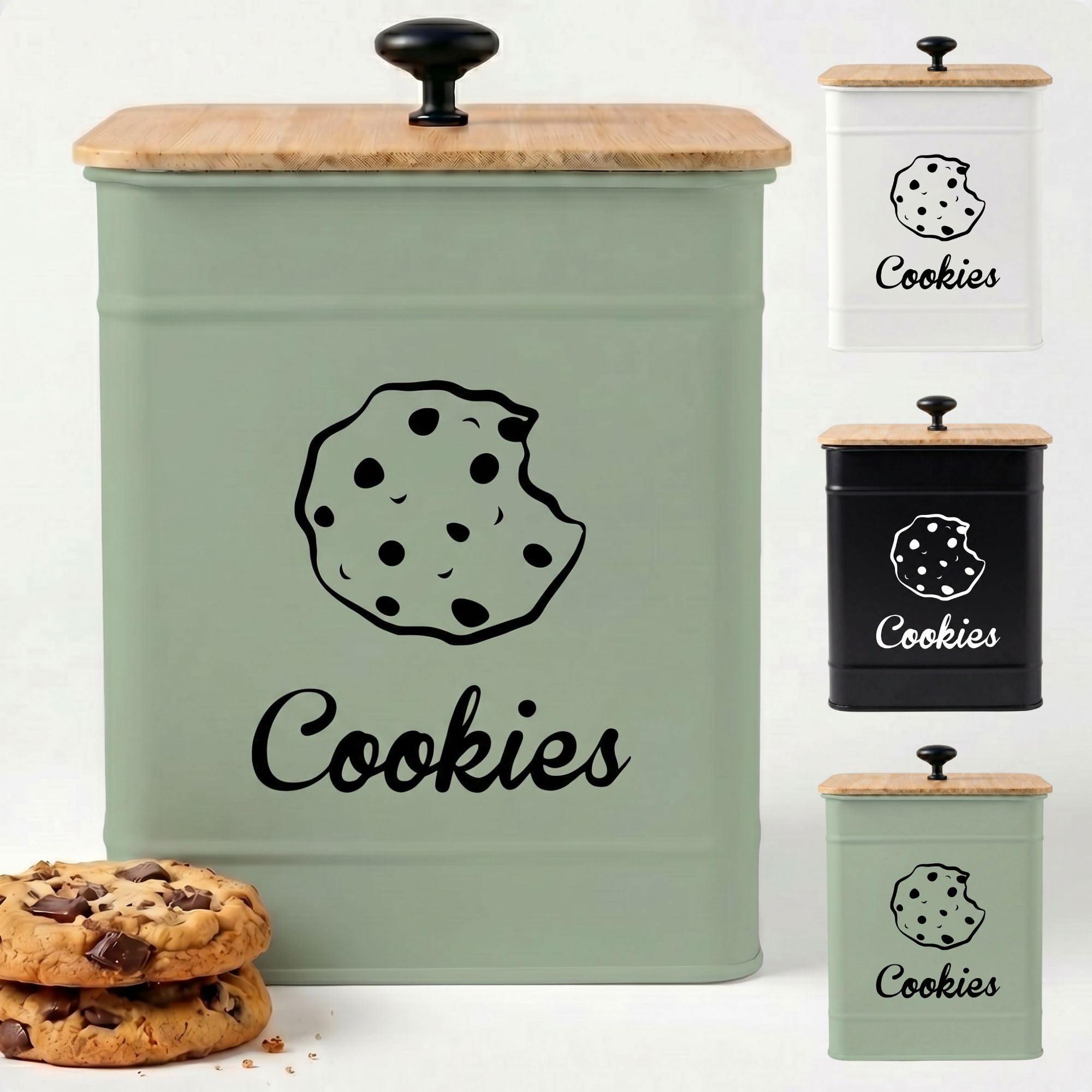 Cookie Jar with Airtight Bamboo Lid, 6'D x 8'H, 1 Gallon Iron Cookie Tin