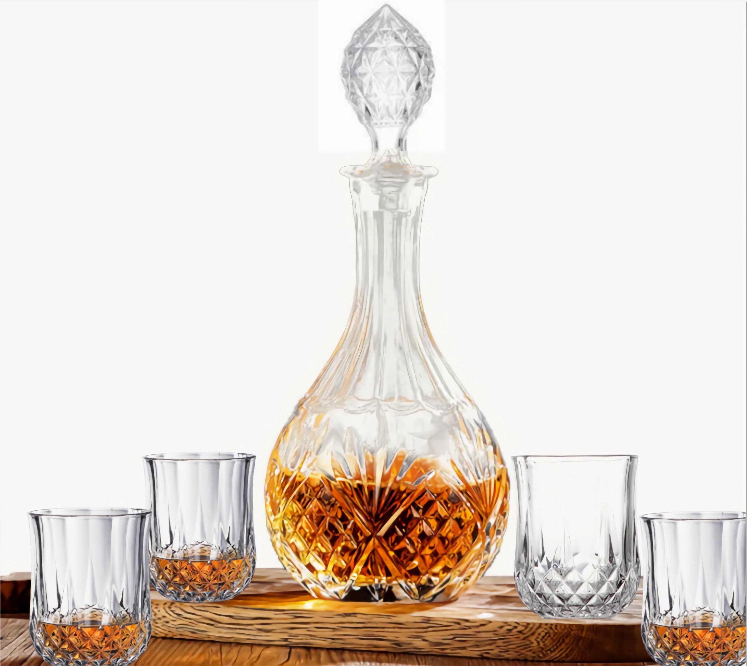 Lead-Free Crystal Liquor Decanter With Stopper - 27 Oz, Ice Flower Design, For Whiskey, Vodka, Bourbon, Home Bar Decor