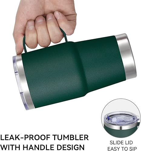 Miniatura 7 de VEGOND Vaso de 20 onzas con tapa con asa y pajilla, taza de café de viaje aislada de acero inoxidable a prueba de derrames, vaso de metal de doble