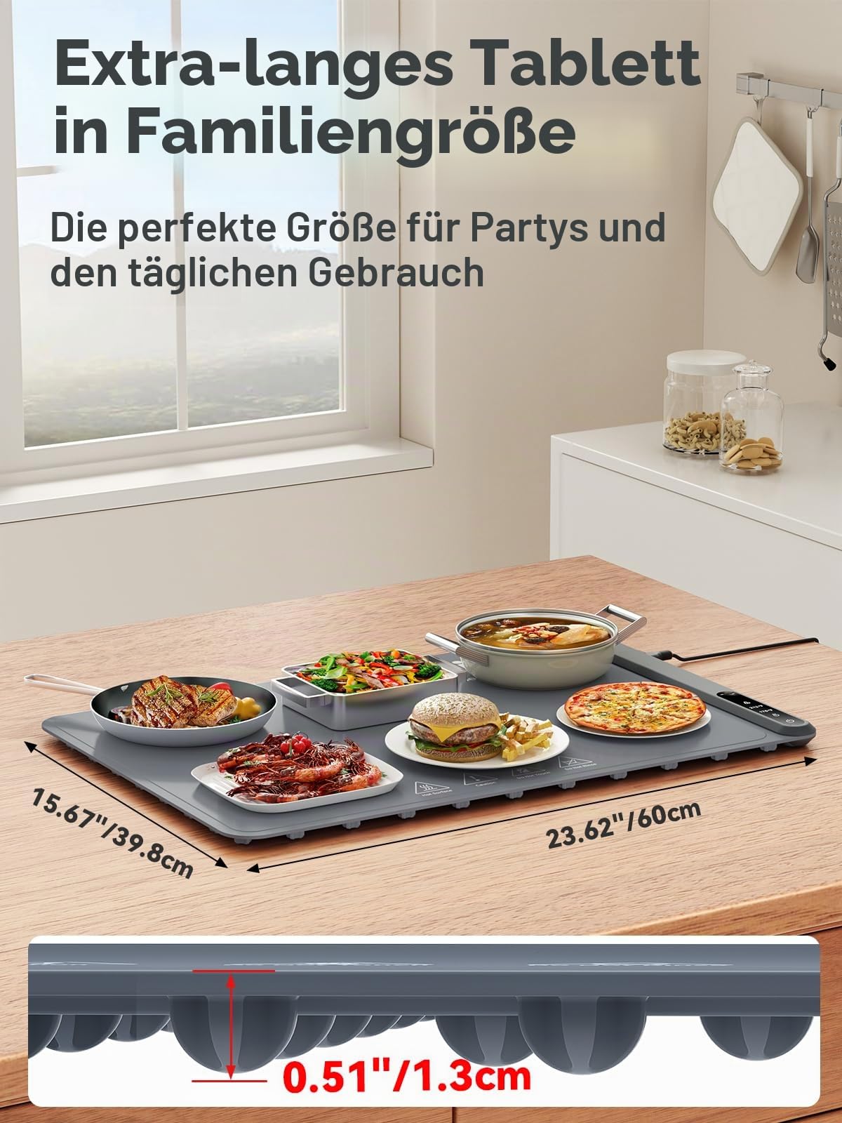 Anifrim Warmhalteplatte für Speisen, Speisenwärmer mit einstellbarer Temperaturregelung – geeignet für Buffets, Restaurants, Hauspartys und Feierlichkeiten（61x40,6cm) – Grau