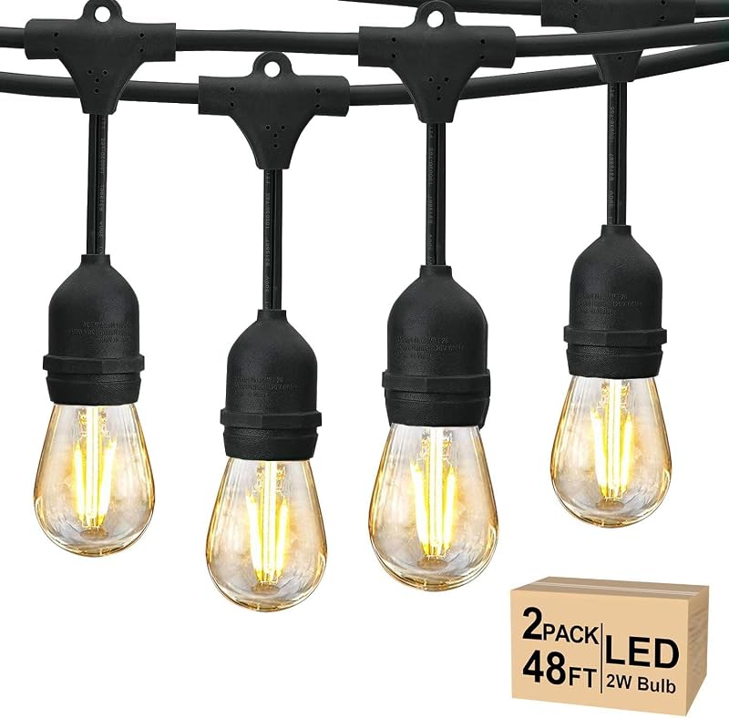 Svater LED Kültéri Fényfüzér 29m, IP65 Vízálló, 2x48FT Retro S14 Műanyag Izzókkal, Kerthez, Teraszhoz, Esküvőhöz, 2700K Meleg Fehér
