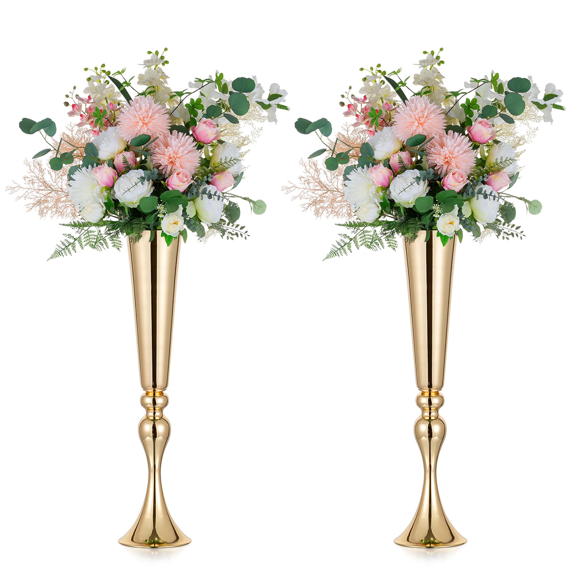 Nuptio Gold Vase For Wedding Centrepieces: 2 Pcs 55.5Cm Tall Flower Trumpet Vases Metal Stand For En Weddings Table Centerpieces Birthday Party Anniversary Decorations