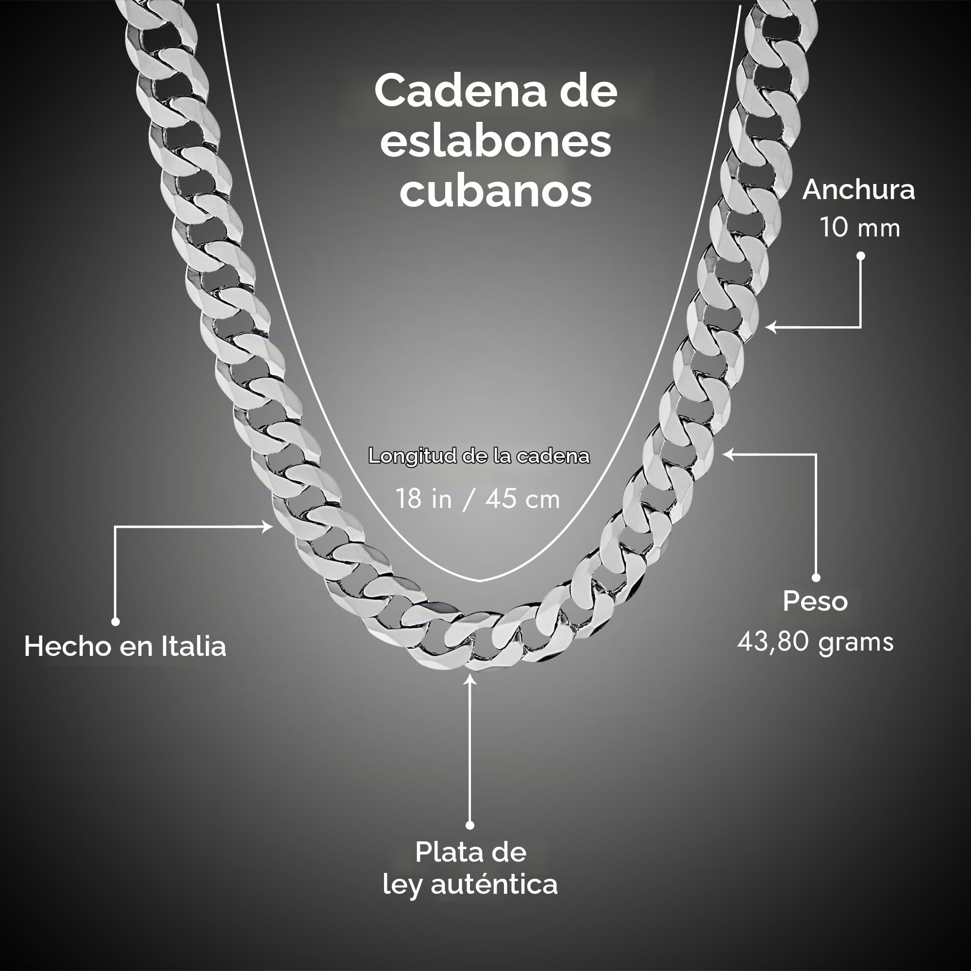 QUADRI - Collar Hombre Plata 925 - Cadena Cubana - Made in Italy | Largo 46-66 cm - Idea de Regalo para Cumpleaños, Aniversario, San Valentín
