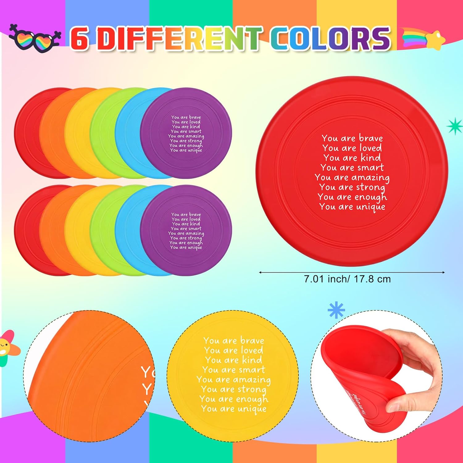HyDren End of The Year Gifts 7'' Rubber Flying Discs Bulk with Inspirational Cards Fun Flying Disc Toy for End of The Year Graduation Party Favors Summer Gifts Sports Outdoor Activities