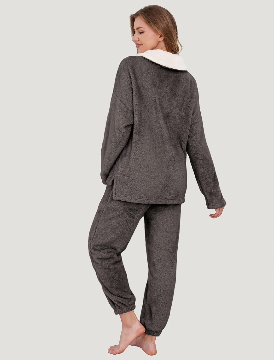 Women' s Fluffy Pajamas Set Warm Fleece 2 Piece Pjs Set Pullover Pants Fuzzy Flannel Loungewear Set Winter Clothes - Image 6