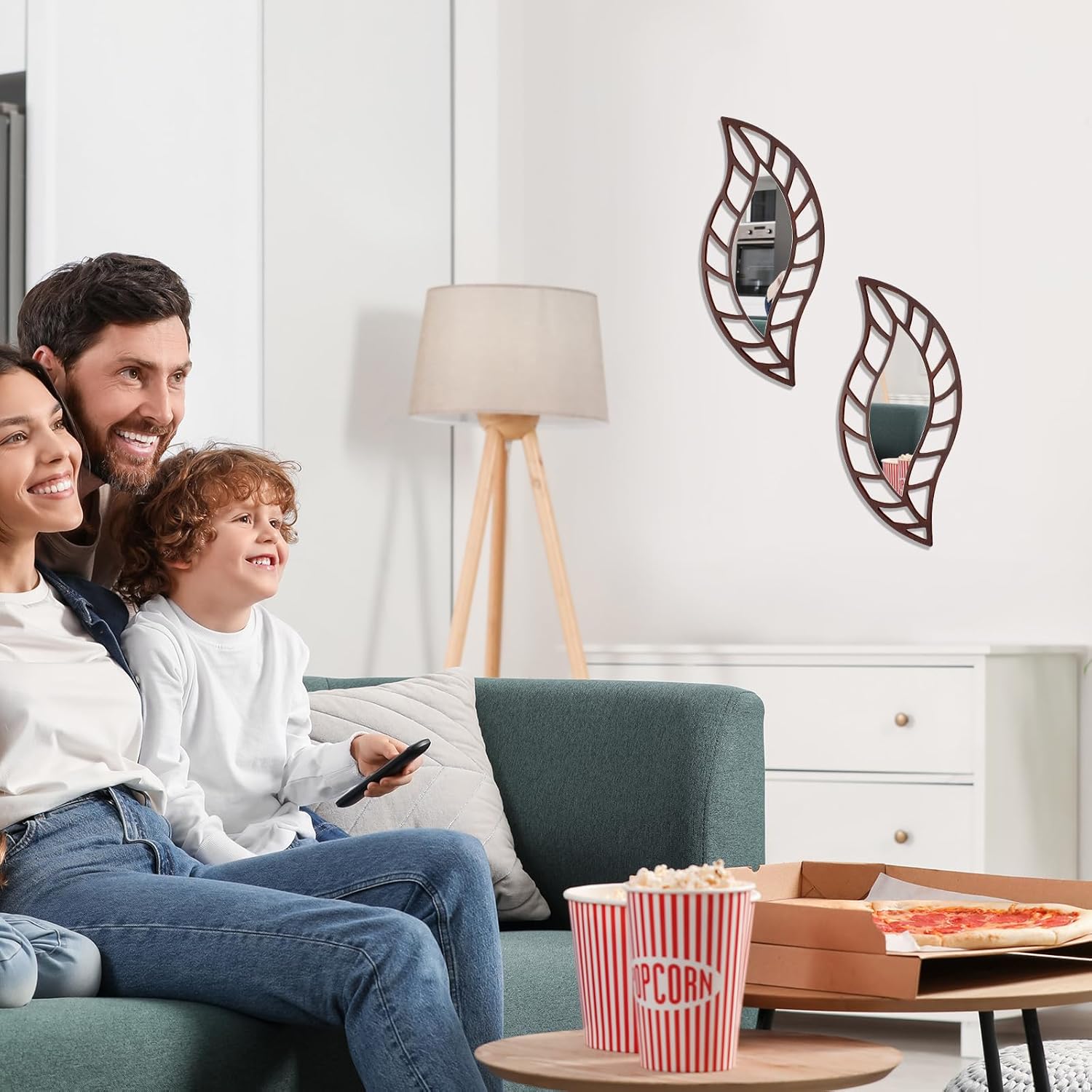 Roowest 2 Pcs Decorative Mirror Wall Decor Leaf Teardrop Mirror Wall Mounted Decorations for Living Room Bedroom Bathroom Vanity Entryway Office(Brown)