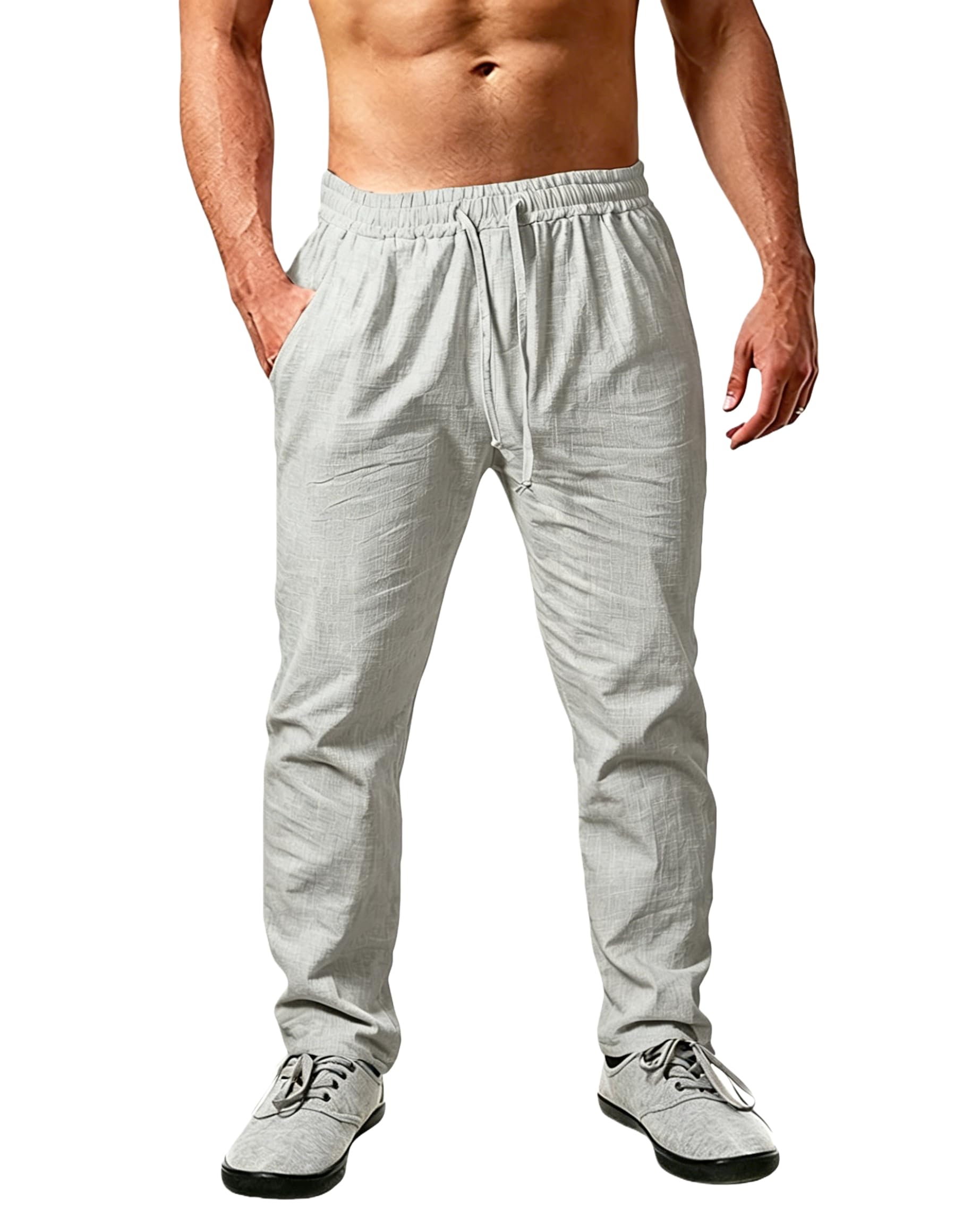 Cegerne Herren Leinenhose Lang Leicht Sommerhose Loose Fit Einfarbiges Freizeithose mit Kordelzug für Urlaub Strand Alltag