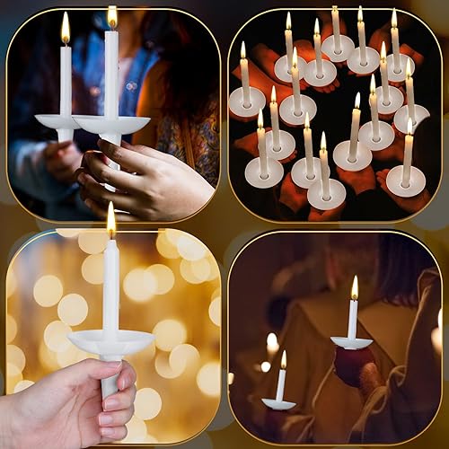 Miniatura 4 de 500 juegos de velas de Navidad con portavelas de plástico, velas conmemorativas cónicas blancas con protectores de goteo, velas de iglesia para