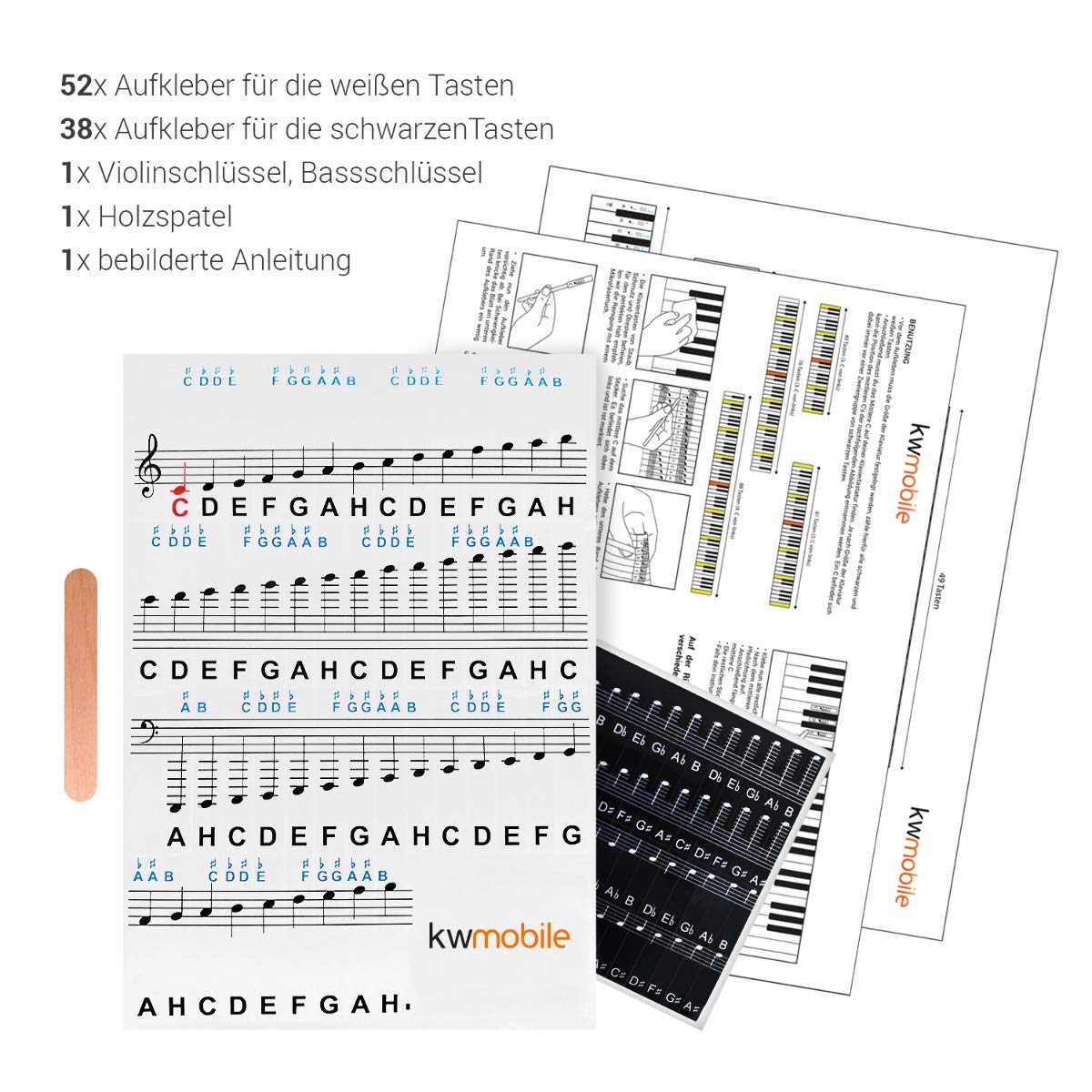 Stickers Voor Pianonoten Keyboard Voor 49-61 - 76 - 88 Toetsen Premium Complete Kit Voor Zwart Witte Toetsen Do Re Mi Fa Sol La Si