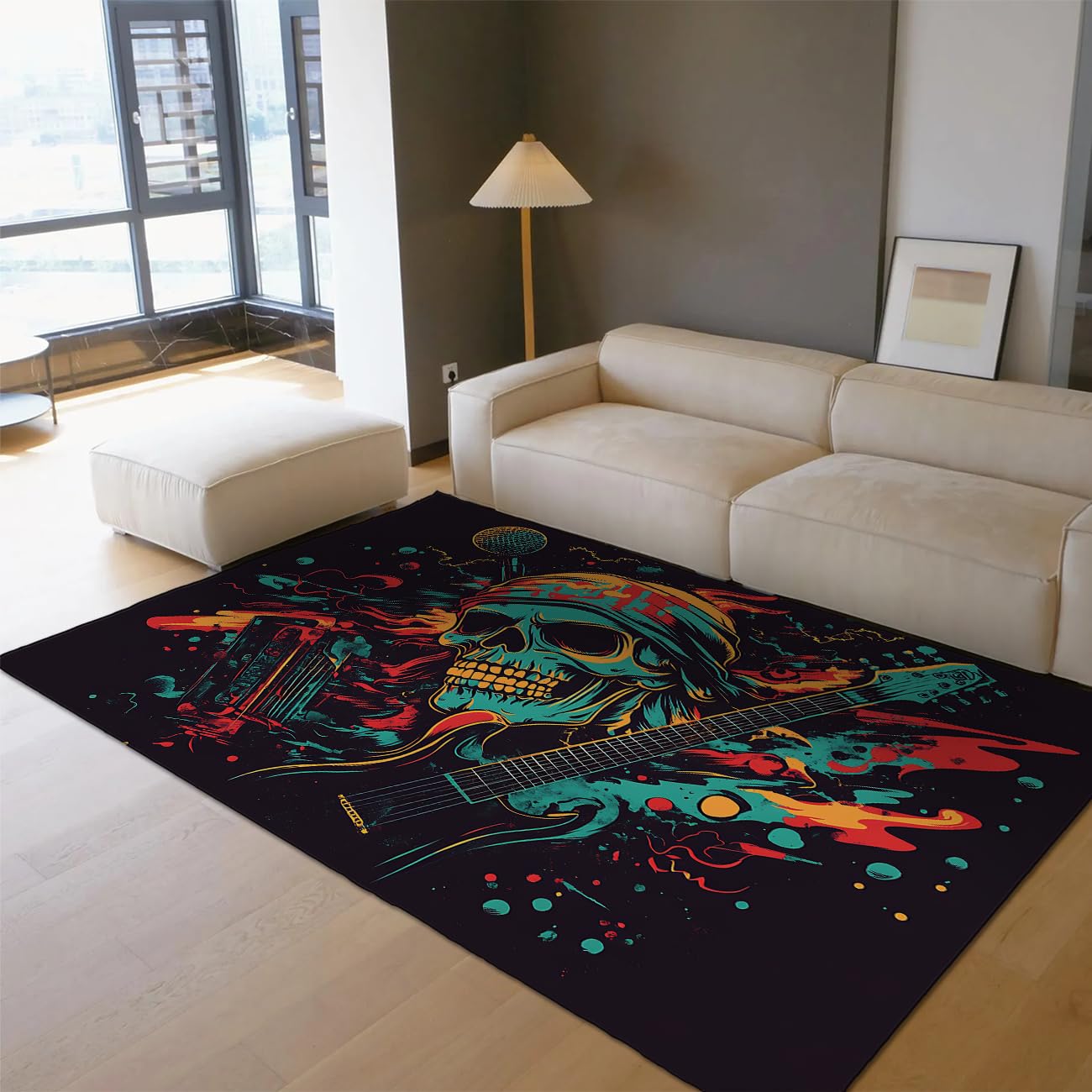 Tapis de chambre pour adolescents style gothique lavable et imprimé rock