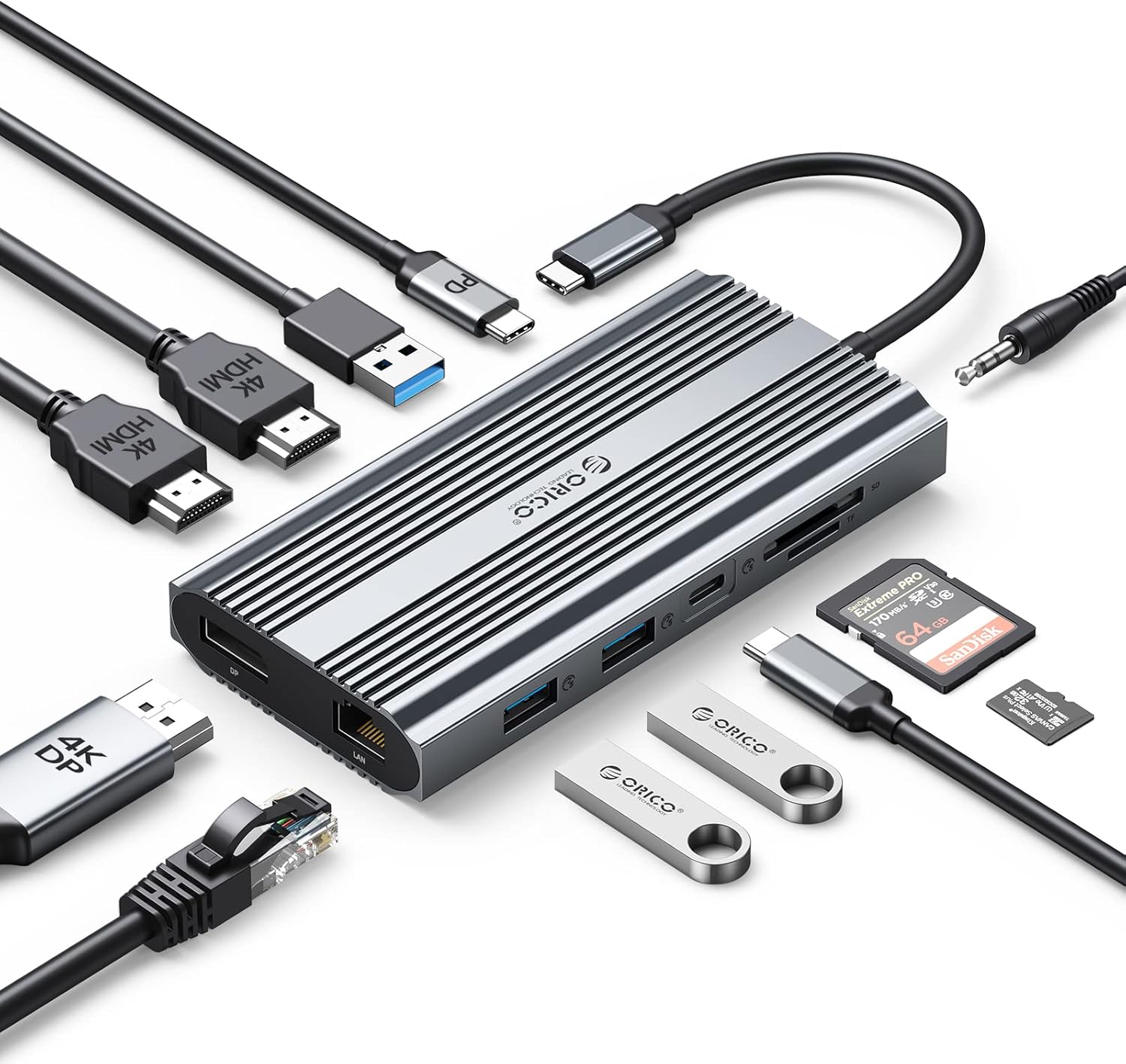 Orico Docking Station USB C to Dual HDMI Adapter, 12 in 1 USB C Hub ...