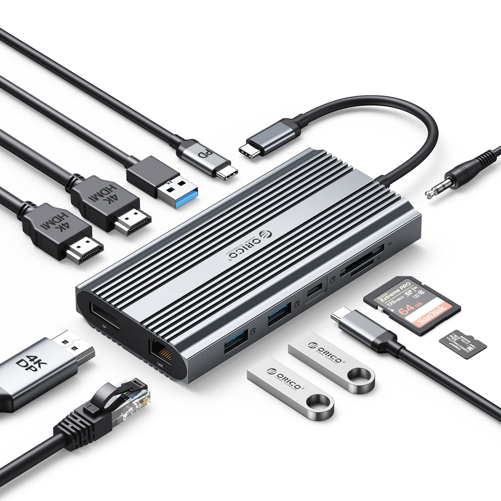 ORICO ドッキングステーション　ドック　ハブ　ポート Amazon | ORICO 12-IN-1 USB C ドッキングステーション 【3*USB3