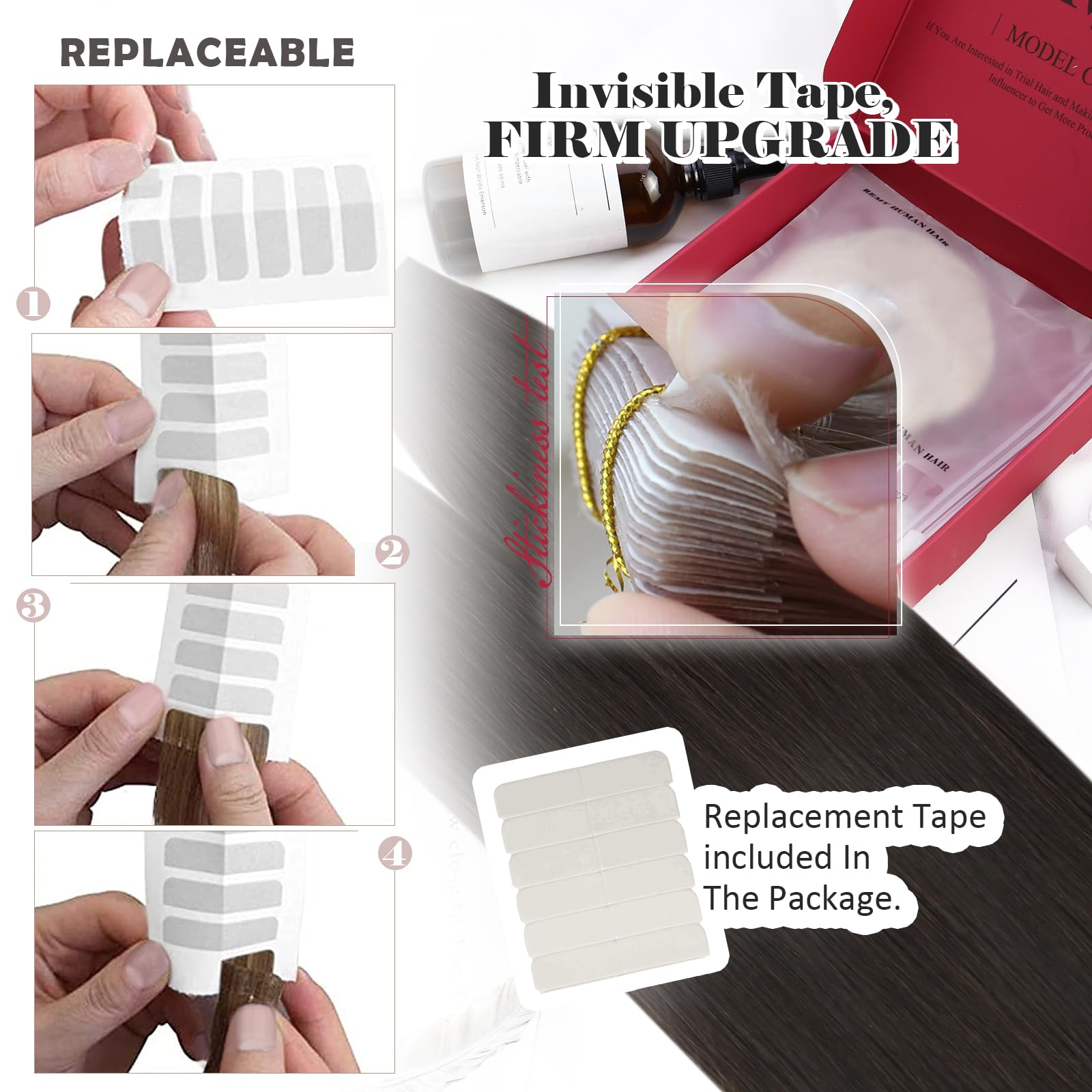 Moresoo Extension Biadesive Capelli Veri Castano Scuro Remy Lisci Extension Capelli Biadesivo Castano Extension Adesive Capelli Veri Tape Extension Biadesivo Corti 25 cm #2 20pcs 30g