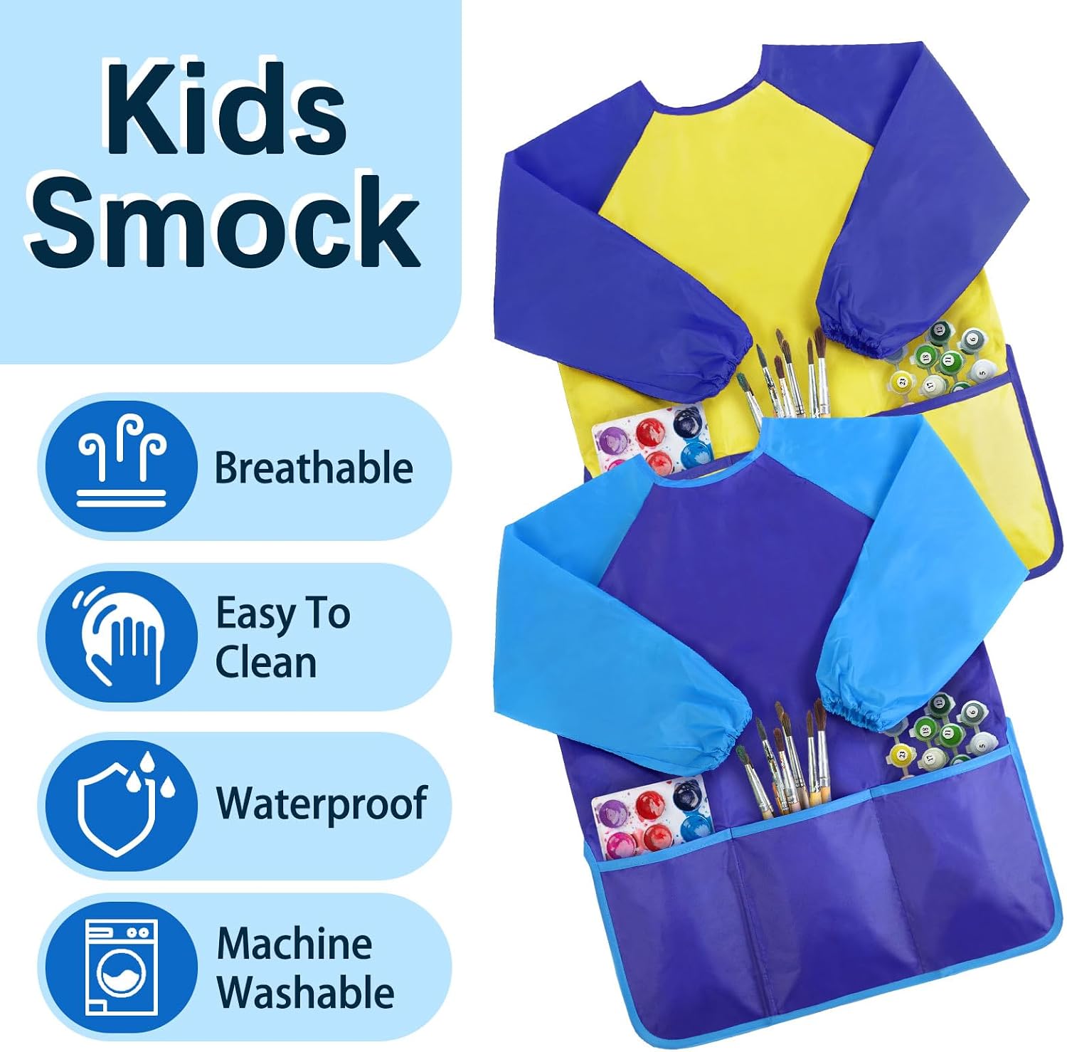 2 Pack Kids Art Smock,Kids Painting Apron,Children Artist Aprons with Long Sleeve 3 Pockets for Toddlers 3-6 Years image 4