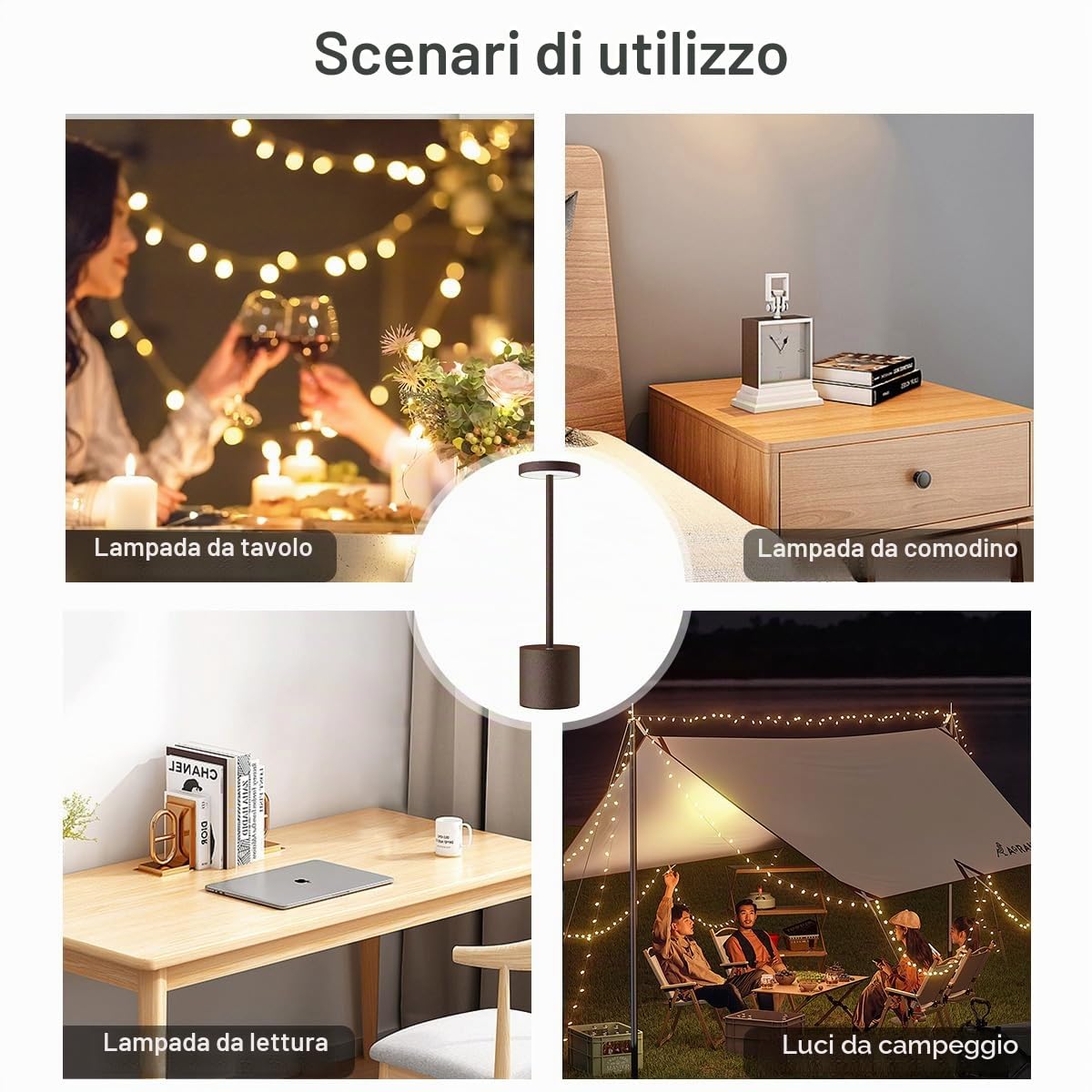 Lampada da Tavolo Senza Fili LED,2 Pezzi 5000mAh Ricaricabile USB,Comodino | Lampada a Batteria USB,Luce a Batteria Dimmerabile,3 Modalità di Colore,per Scrivania Esterno Tavola Ristorante(Ruggine)