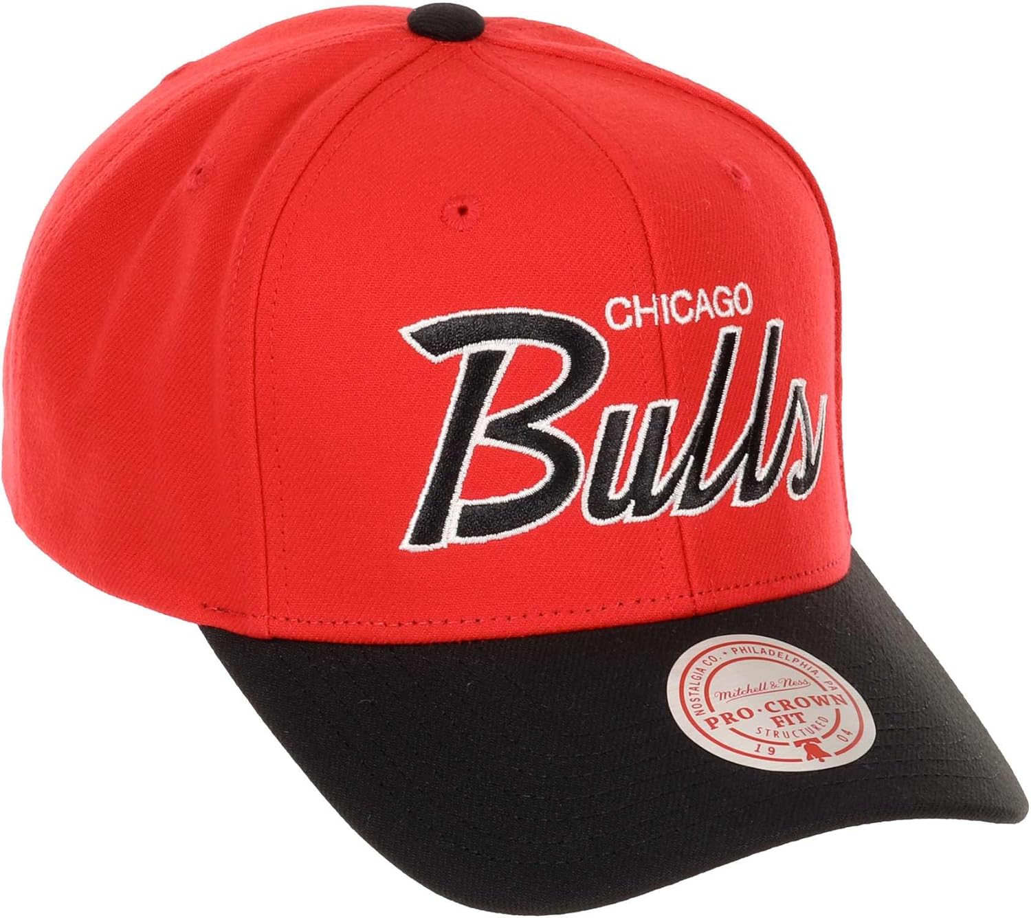 Mitchell & Ness NBA Caps Baseball Cap Adjustable Snapback Curved Peak Basketball Two Tone, Chicago Bulls # 34315, One Size