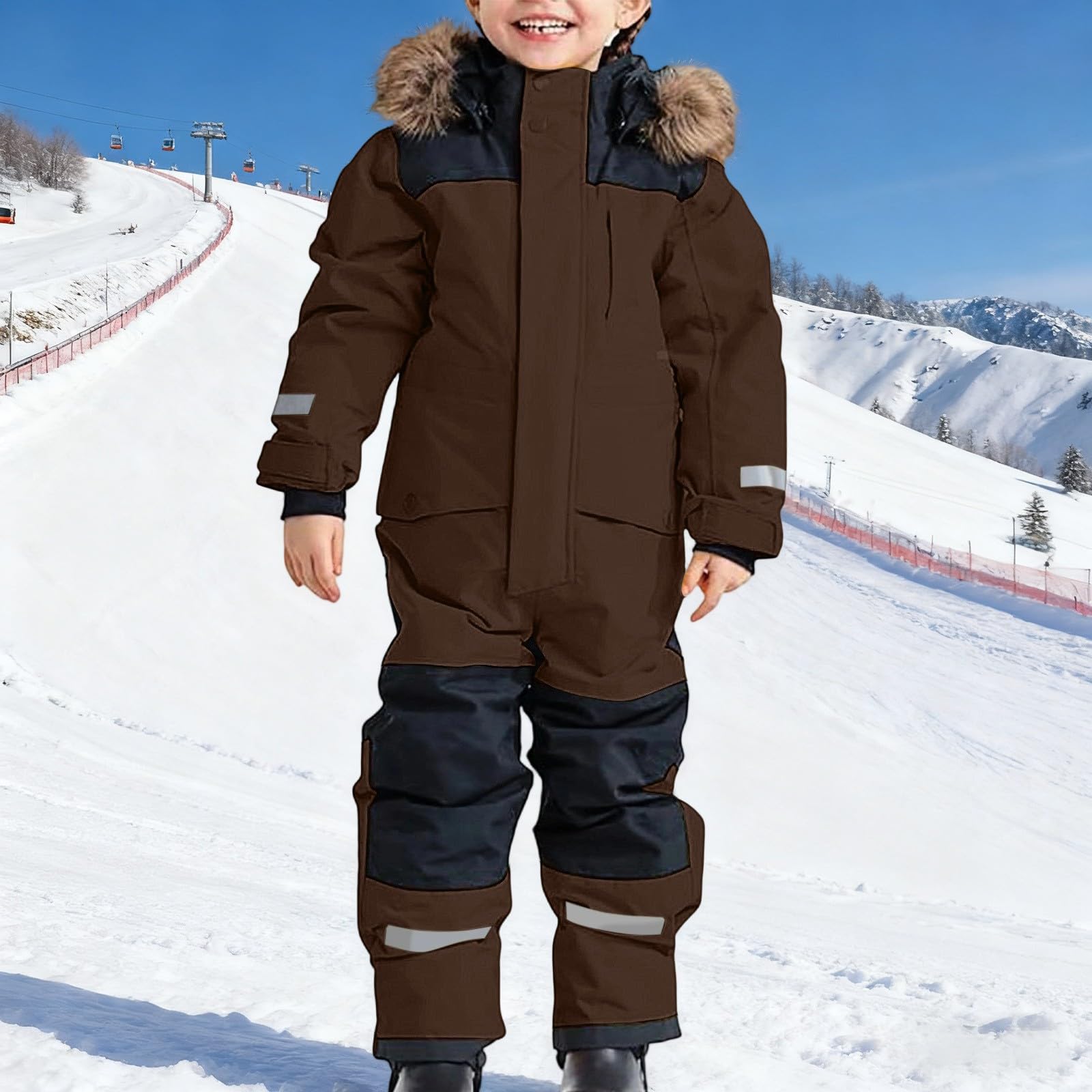 Generisch Tuta da neve robusta e isolata per bambini più grandi, tuta da sci antivento per tutte le stagioni con fodera termica per freddo estremo e avventure invernali all'aperto.