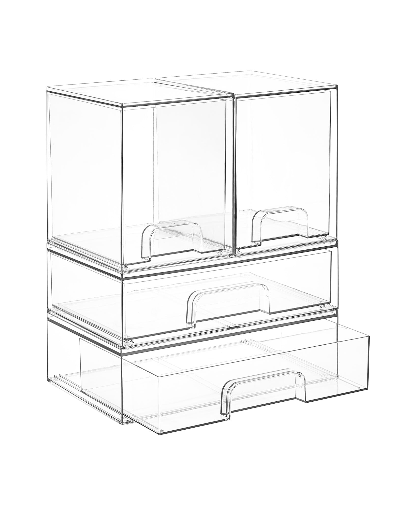 Vtopmart Set di 4 cassetti impilabili alti 7,6 cm e larghi 30,5 cm, in plastica trasparente, organizer per trucchi, cosmetici, articoli di bellezza, ideali per vanità, bagno, armadio, dispensa