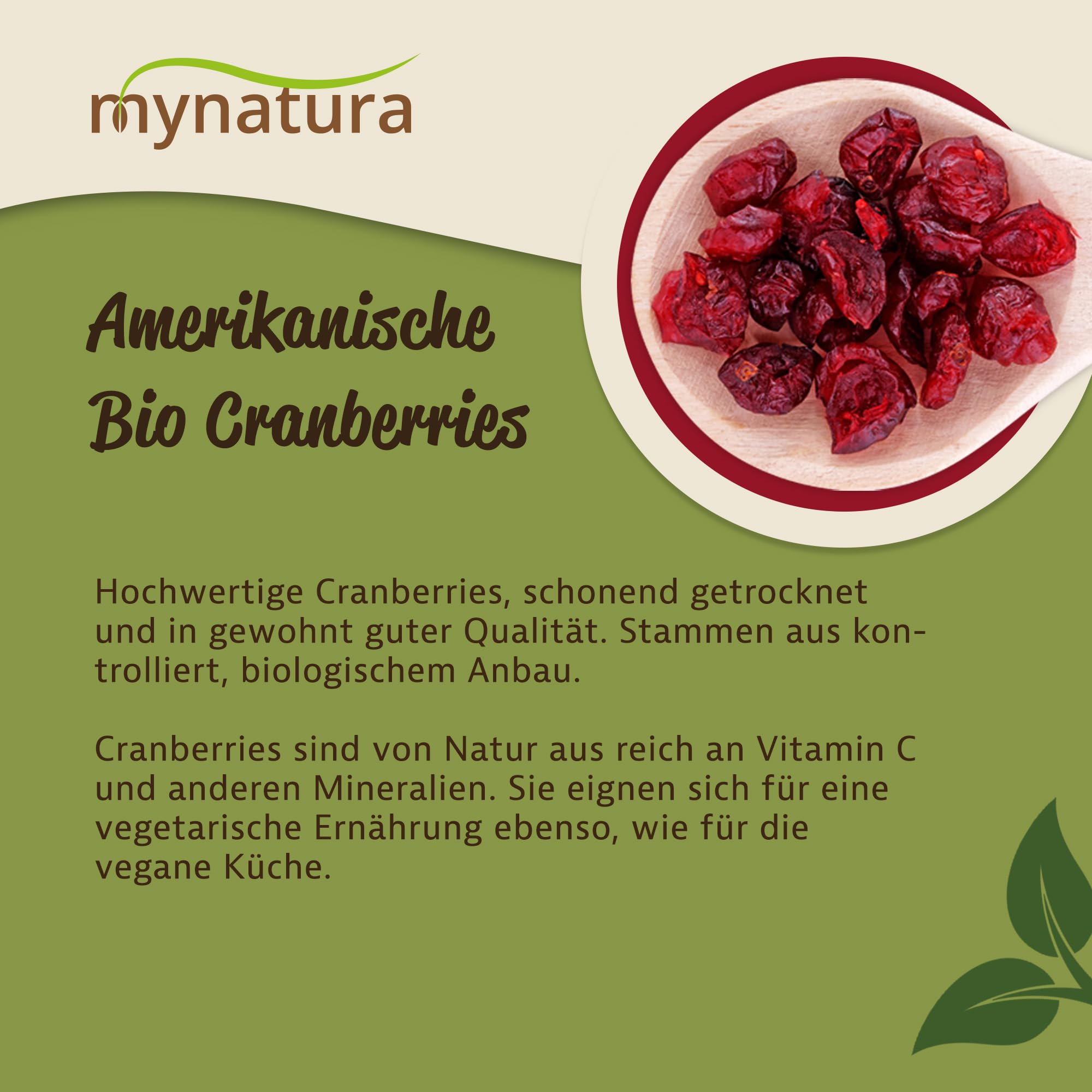 Mynatura Bio Cranberries getrocknet 1000g – Fruchtige Premium-Beeren aus kontrolliert biologischem Anbau I Ideal für Müsli, Backen, Snacks & Saucen I Ohne Zusätze & vegan (2 x 1000g)