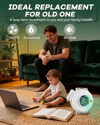 Radon Fan 150CFM Radon Mitigation System 4 Electric Inline Duct Waterproof Radon Mitigation Fan for Outdoor Use Weather Resistance