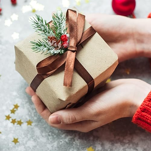 Miniatura 15 de 48 piezas de púas y aerosoles de Navidad para árbol de Navidad, púas florales de acebo rojo bayas en aerosol para manualidades, ramas de pino Bonito