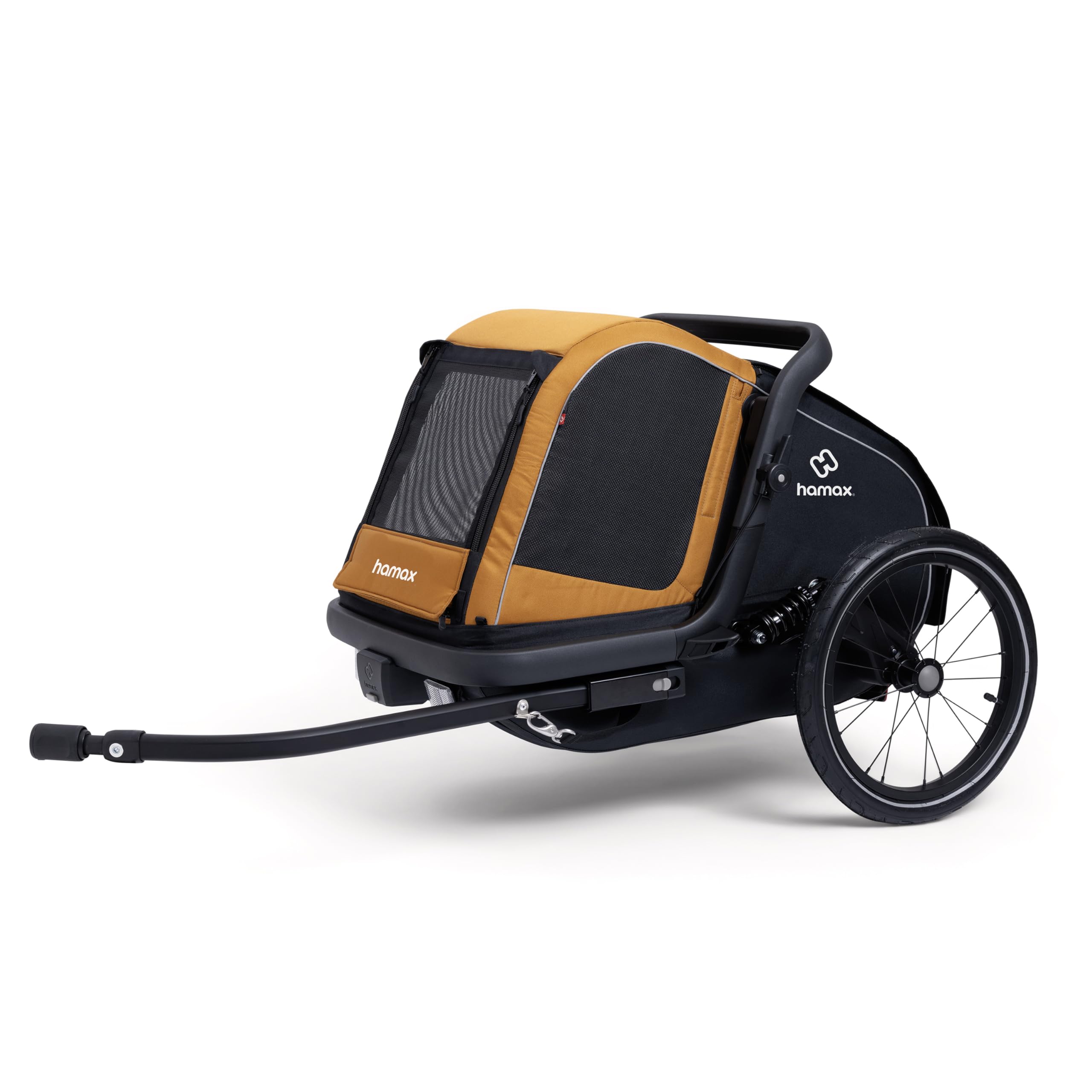 Hamax - Milou S Remorque Vélo Chien 20 kg - Suspension Réglable 3 Positions - Pliable - Frein de Stationnement - Jaune et Noir