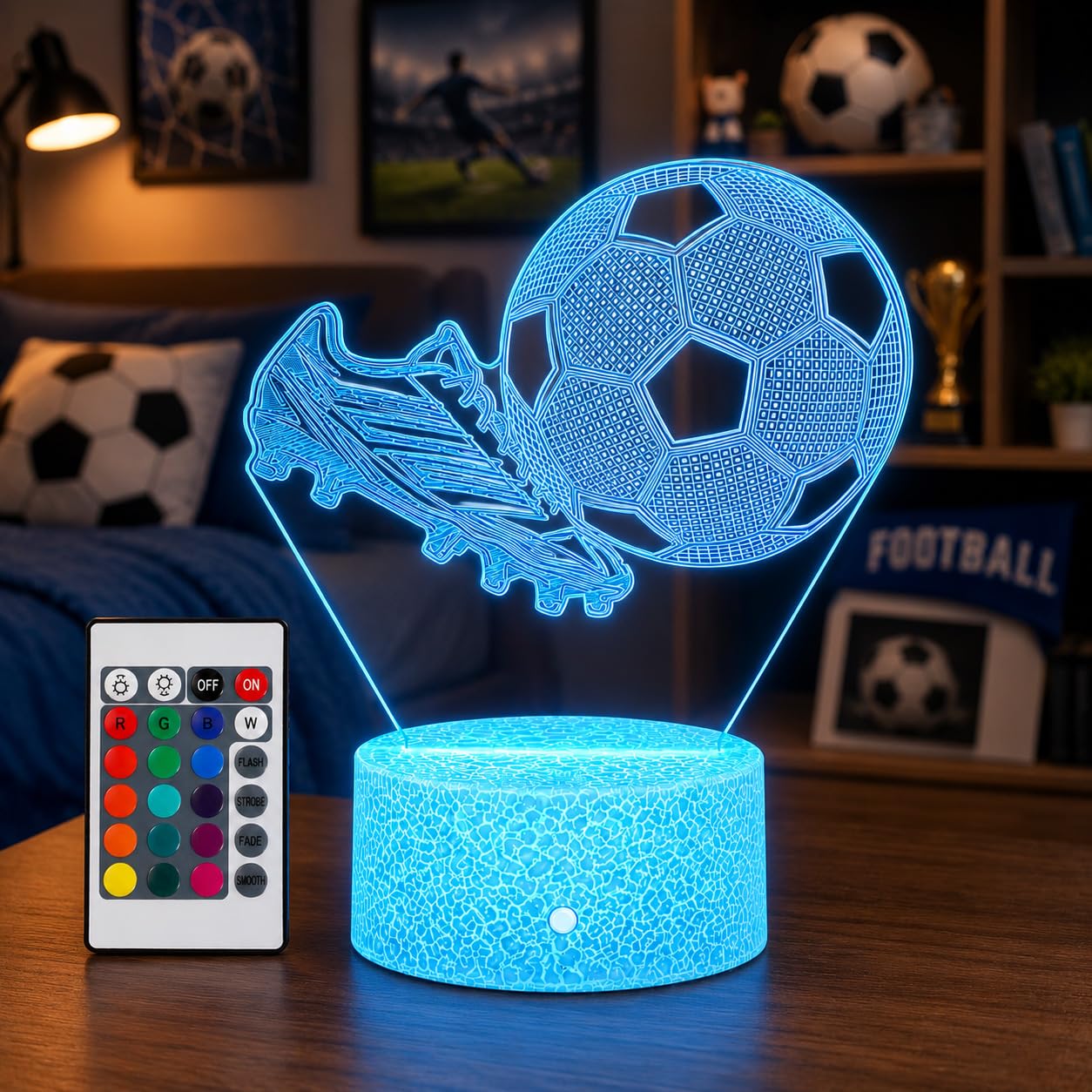 ZuzongBaoYou Football 3D Night Light, Touch and Remote Control LED Lamp