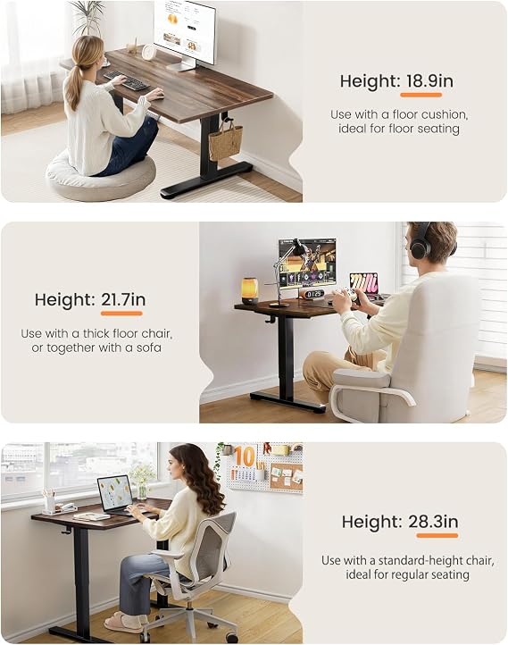 ErGear 40 X 24 Inch Low Height Electric Standing Desk for Kids, Deep Walnut | 18.928.3 Inch Height Range, 4 Memory Presets, 176 lbs Capacity, Cable Management, Storage Hook, Monitor Mount Ready