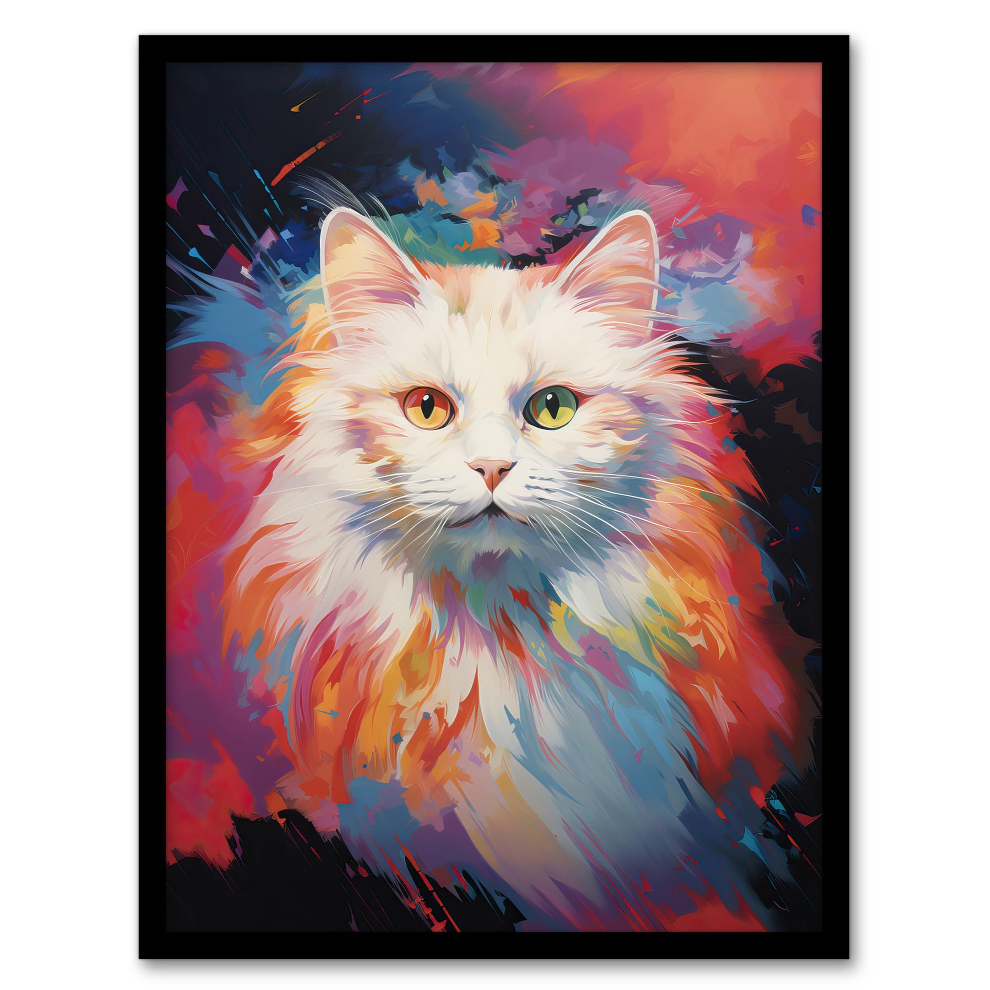 Artery8 White Birman Cat Lover Gift Pet Portrait Pastel Colour Purple Pink Blue Artwork Painting Artwork Framed Wall Art Print 18X24 Inch