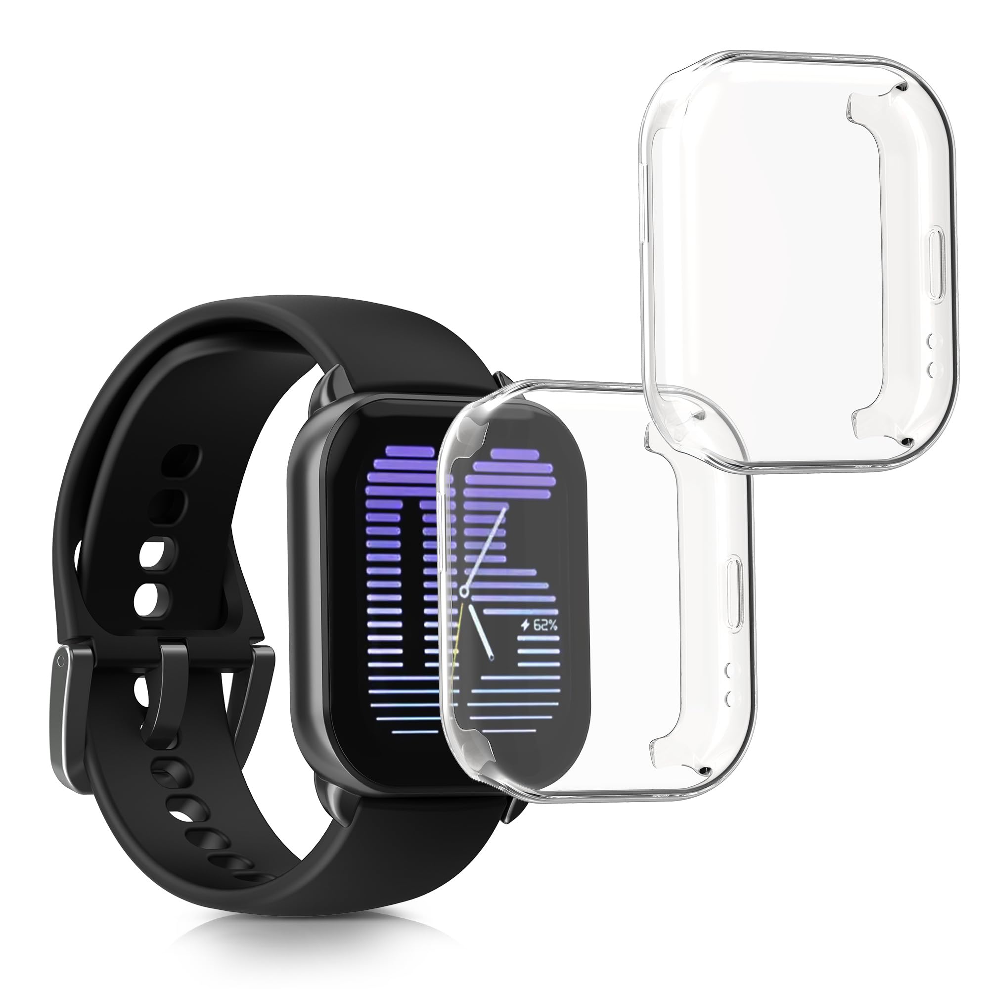 kwmobile Carcasa Compatible con Amazfit Active (A2211) Funda - 2X Protector Pantalla Completo - Ultrafino y antigolpes - Transparente