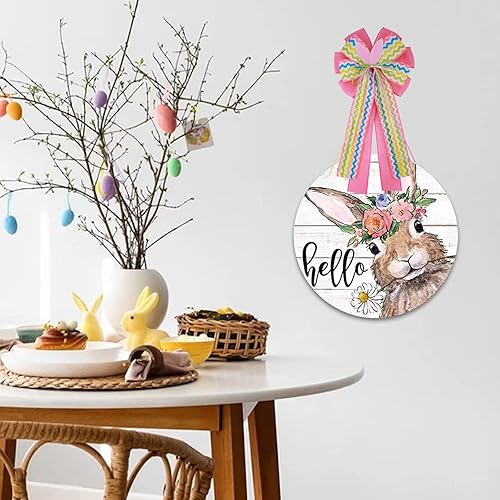 Miniatura 9 de Arco grande de arpillera de Pascua, coronas de 20 x 10 pulgadas, lazos de conejo de primavera para envolver regalos, decoración del árbol, puerta