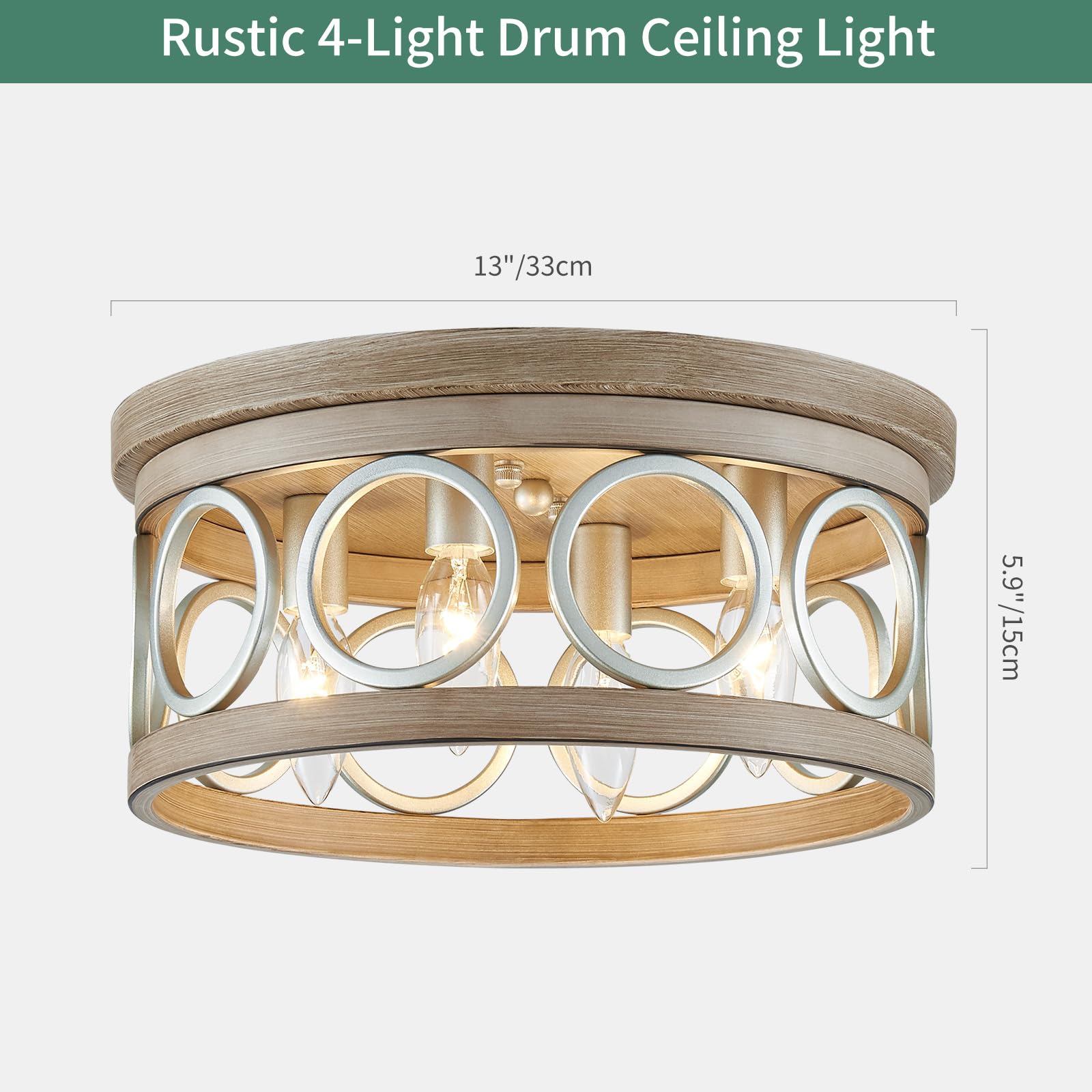 Avzkcy Farmhouse Close to Ceiling Light, 13" Brushed Nickel Flush Mount