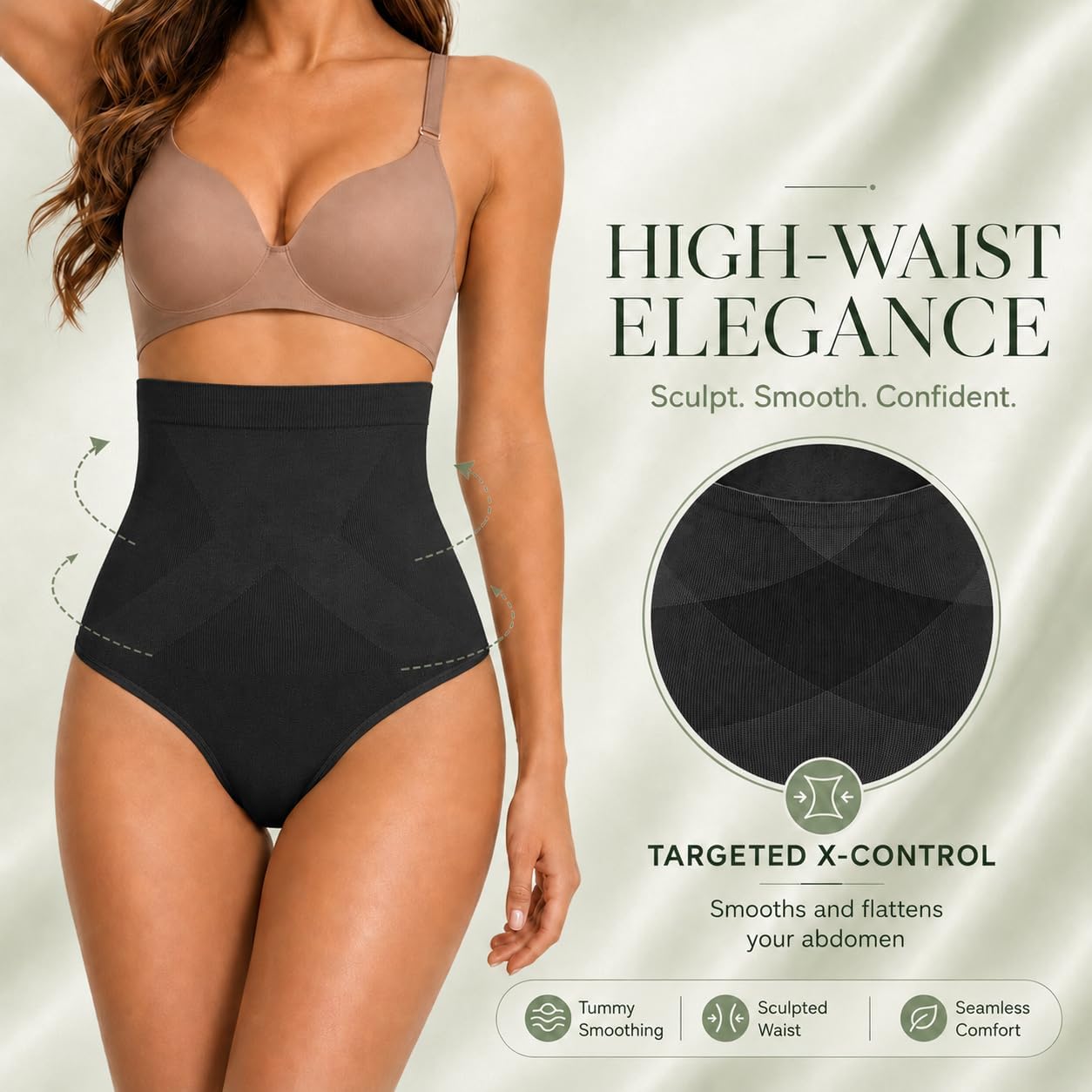 DREAM SLIM Women's High-Waist Seamless Body Shaper Briefs Firm Control Tummy Thong Shapewear Panties Girdle Underwear