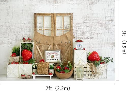 Miniatura 2 de Kate Fondo de madera de fresa de verano de 7.2 x 4.9ft, fondo de puerta de madera, accesorios de estudio de fotos