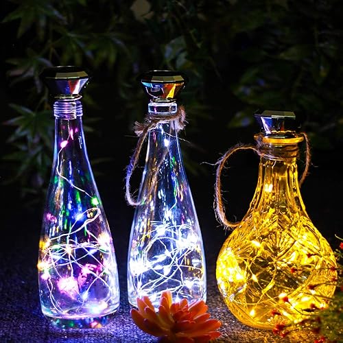 Miniatura 8 de Starry Love - Paquete de 10 luces solares para botellas de vino, con 20 luces LED para exteriores, impermeables, multicolor, cadena de luces (3