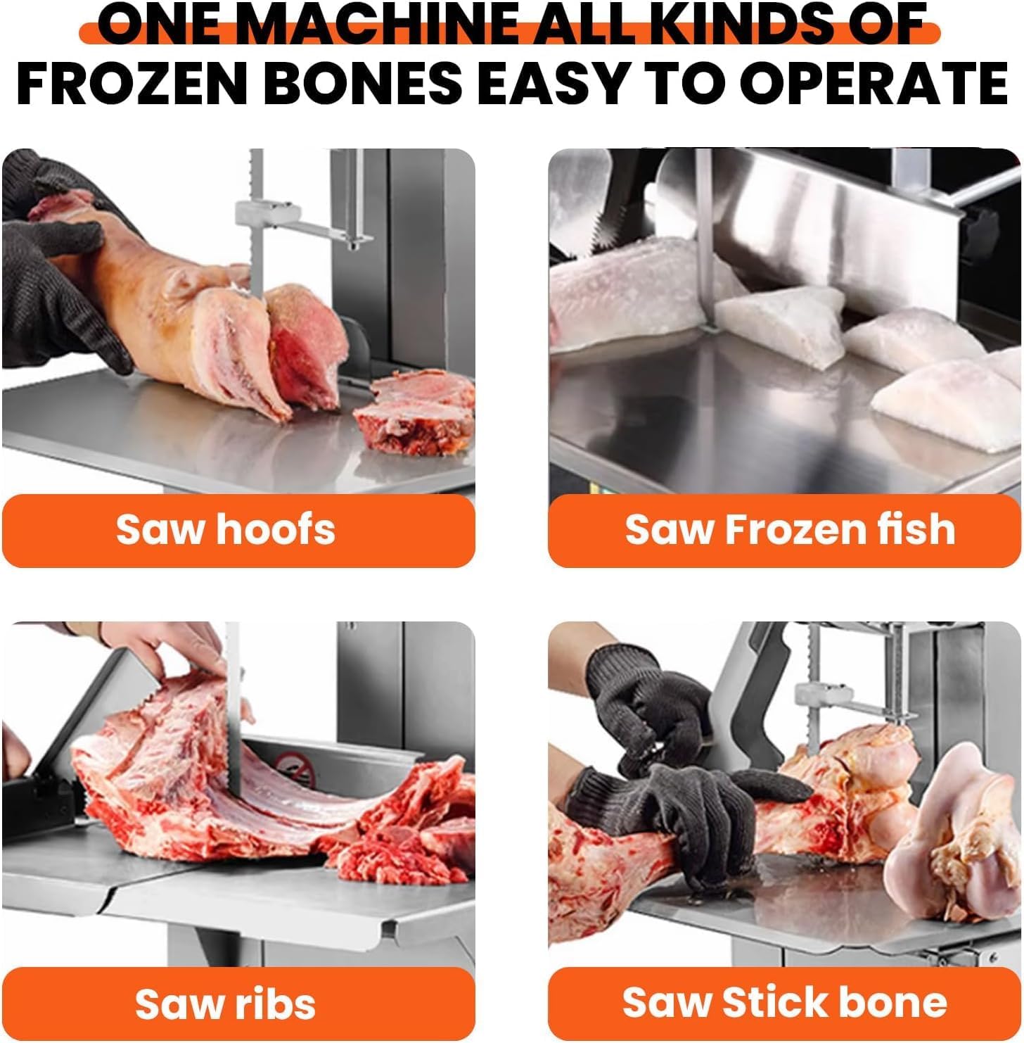 Commercial Electric Bone Saw Machine | 2000W Stainless Steel Meat Bandsaw | 19" x 14" Worktable | Cut 0.04"- 3.9" Thickness with 8 Saw Blades | Meat Saw for Butchering at Home