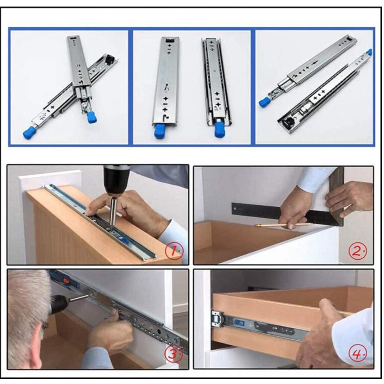 Prowadnice do szuflad Wytrzymałe prowadnice do szuflad z pełnym wysuwem, prowadnice do szuflad 45-120 kg Nośność 250-1500 mm do szafki Szafka przemysłowa, 34 cale/850 mm (10 cali/250 mm)