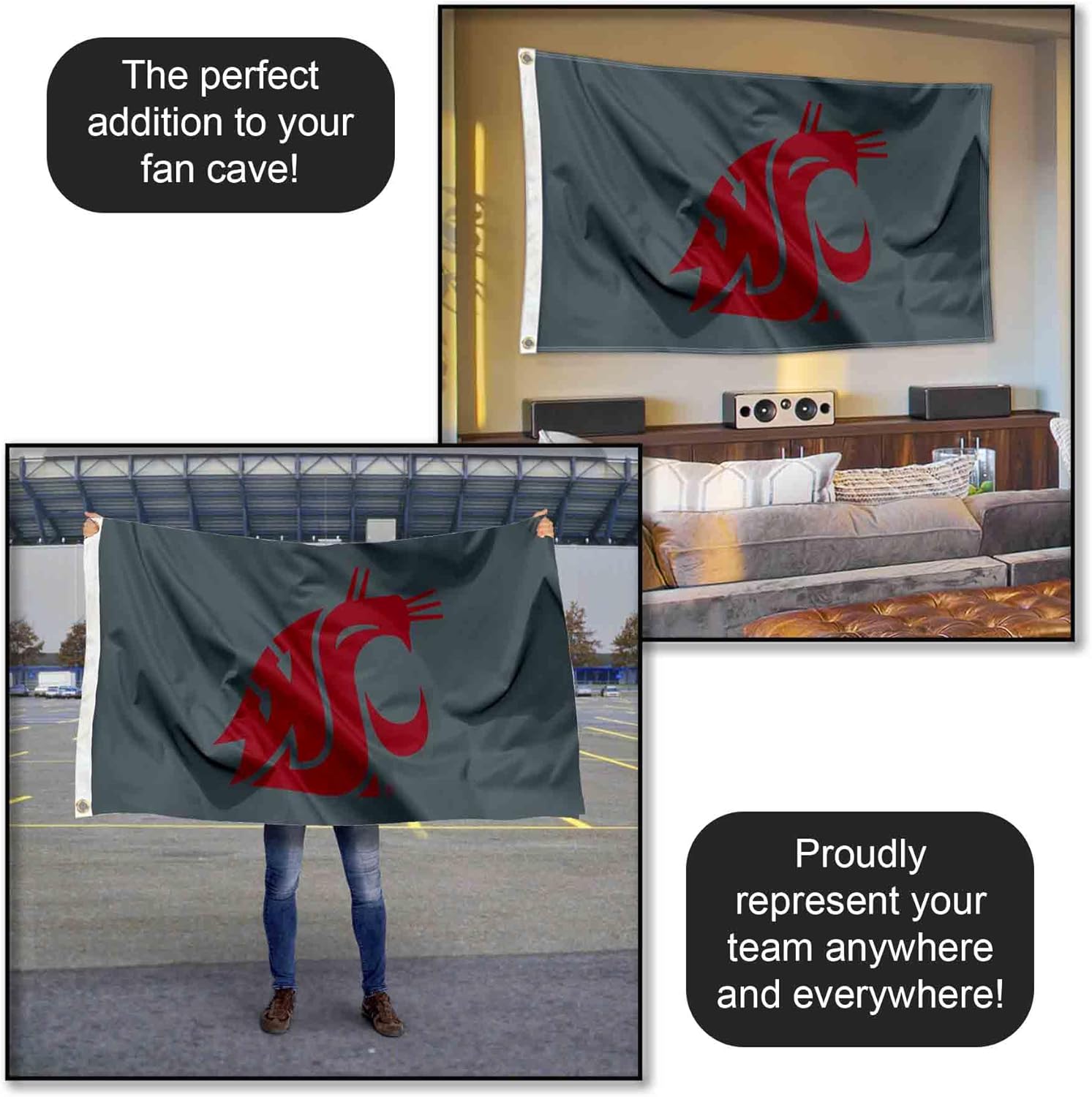 Washington State Cougars Cougar Grey Flag