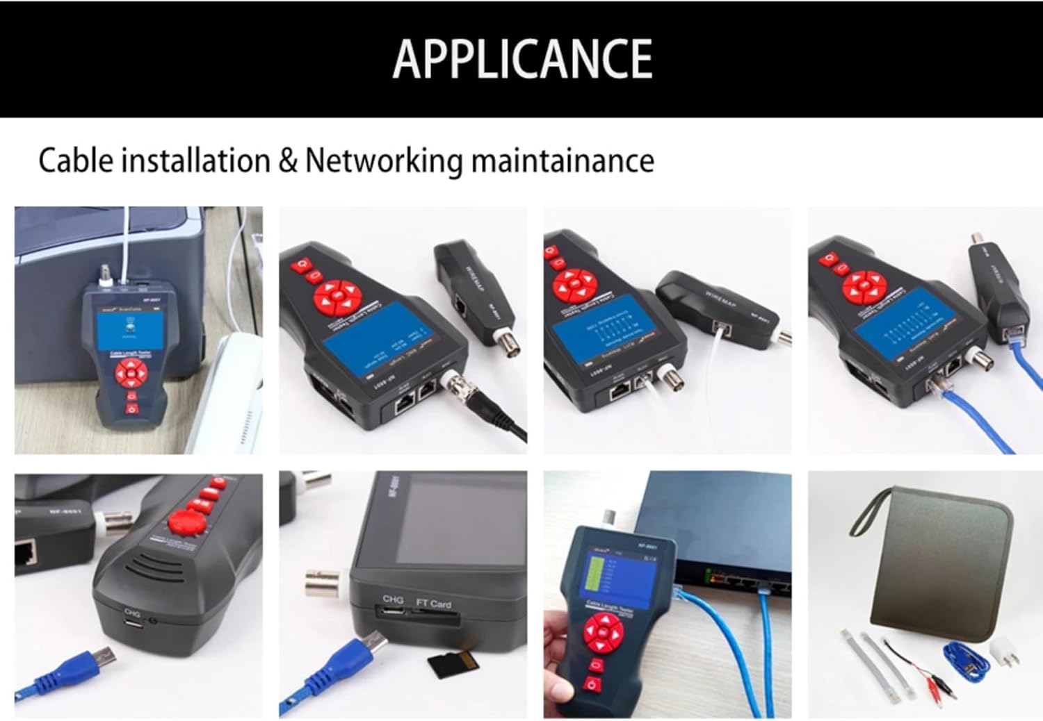 Network Cable Tester - Comprehensive PoE/PING Testing with 8 Remotes - Accurate Measurements, RJ45/RJ11/BNC Fault Locator - Ethernet Network Maintenance and Troubleshooting