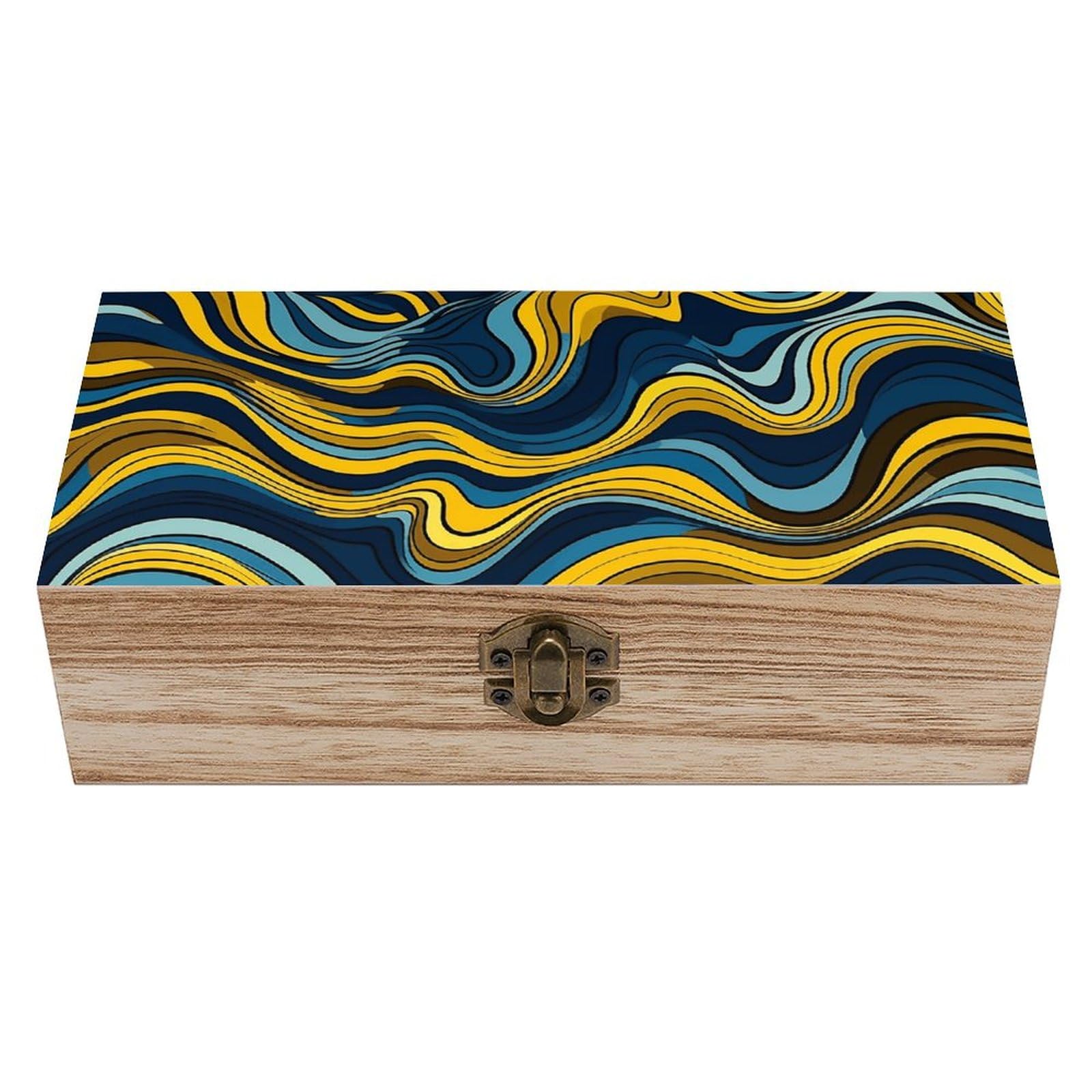 NTVOWPZO Wooden Storage Box Wave Pattern Wood Gift Box with Hinged Lid Vintage Decorative Boxes Jewelry Memory Box for Jewelry Art Hobbies Home Storage Treasure Keepsake Gift
