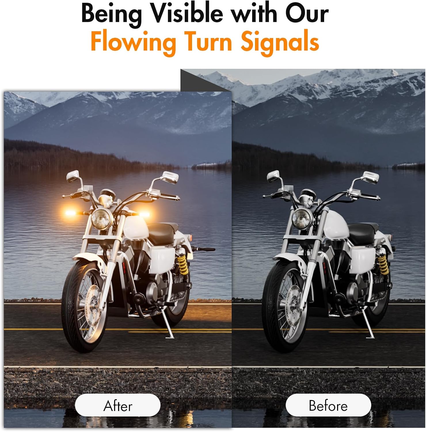 Alopee 4-Pack Sequential LED Motorcycle Turn Signals 12V Flowing IP67 Waterproof Front and Rear Directional Lights High Visibility Universal Fit for Honda Yamaha American Cruiser Adventure Tourer