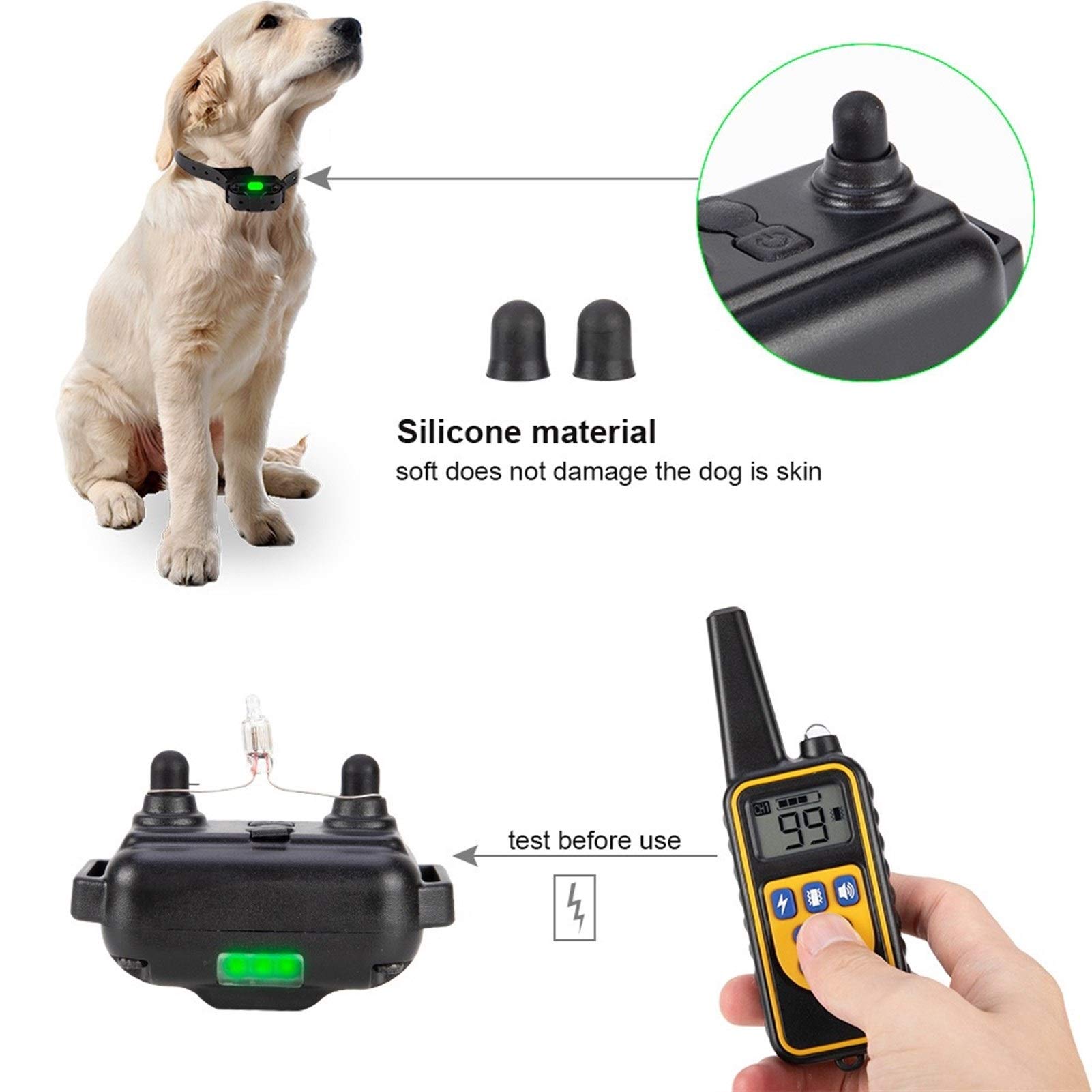 800m Waterproof Rechargeable Dog Training Collar With Remote - Vibration, Beep, Light & Shock (Black)
