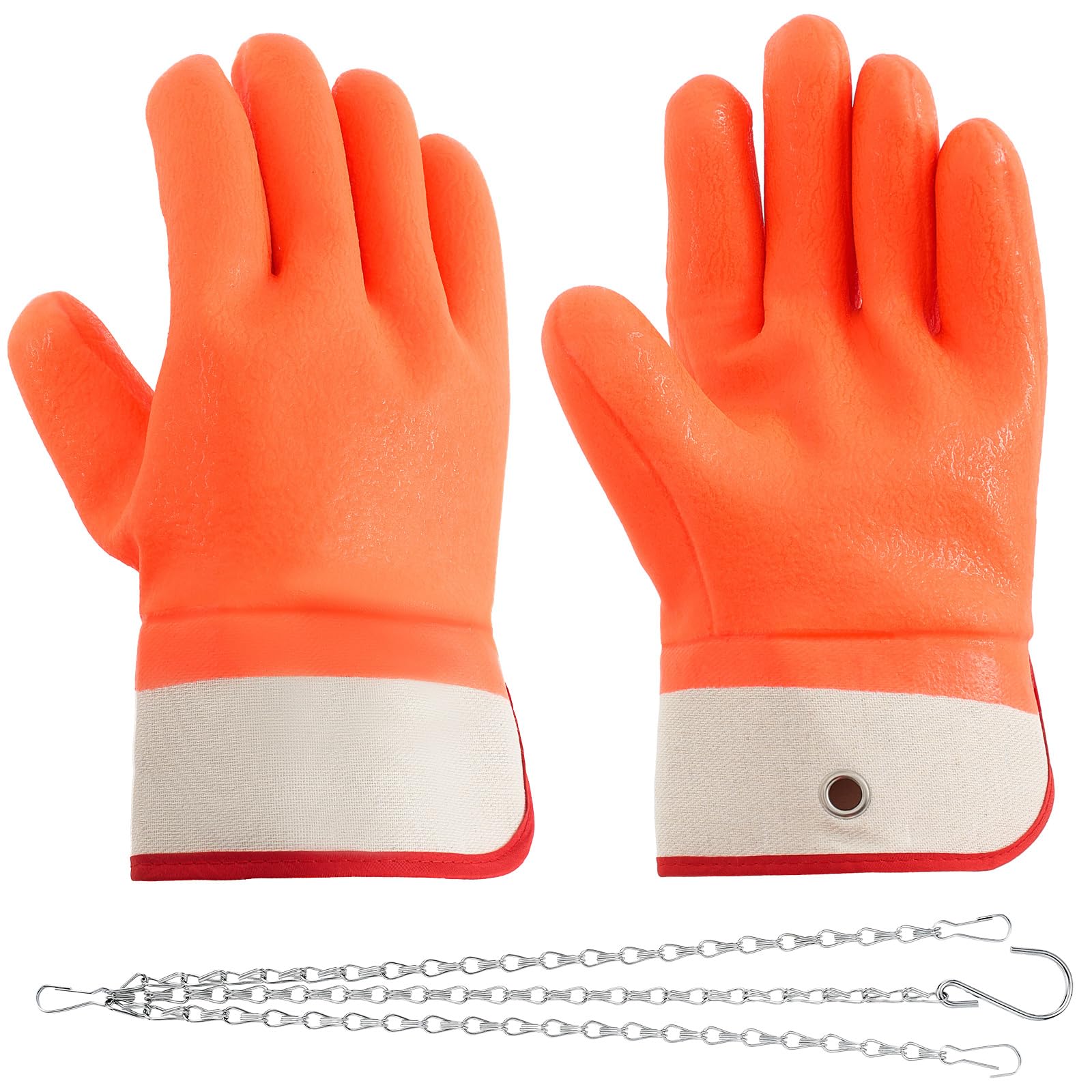 Teenyyou 1 par de guantes de manejo cilíndrico de propano con cadenas, guantes de PVC de doble inmersión, guantes naranjas de alta visibilidad con puño de seguridad, guantes de trabajo impermeables
