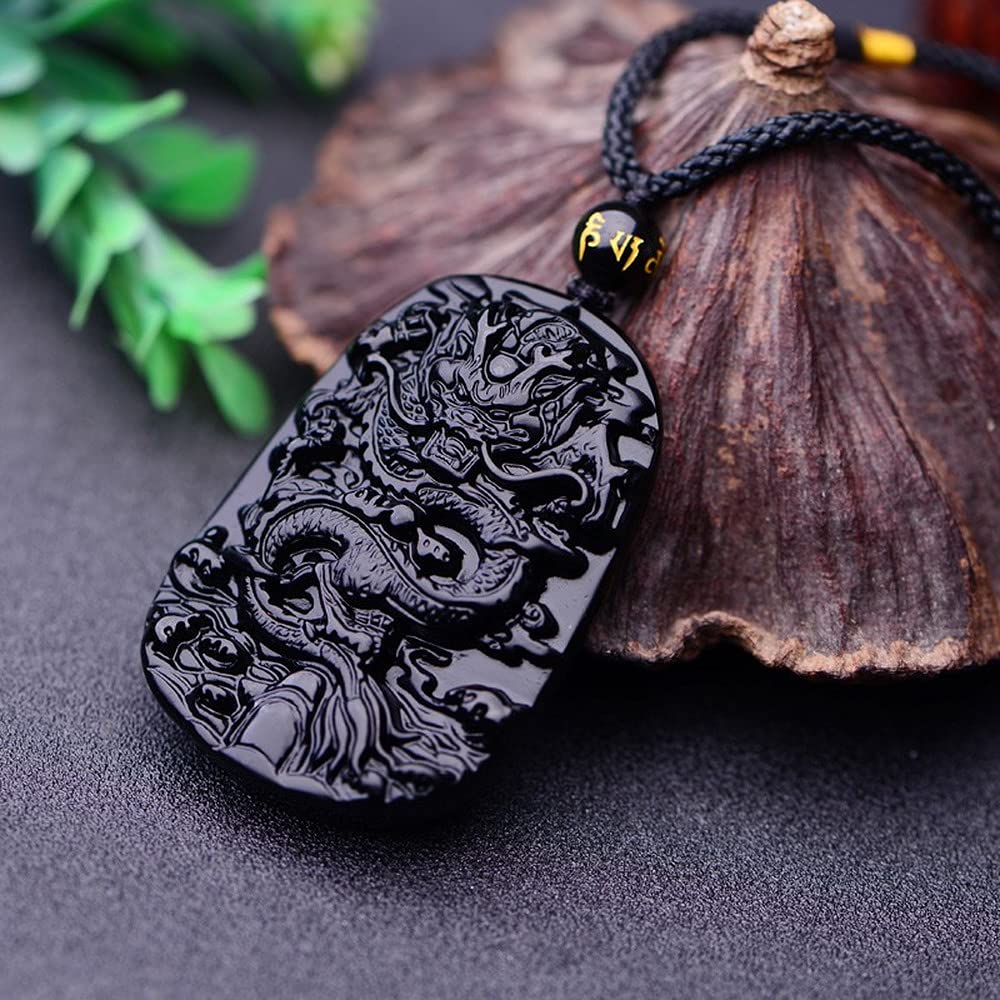 Naszyjnik z kamienia jadeitu, naturalny obsydian rzeźbiony smok amulet szczęśliwy wisiorek naszyjnik męski modna biżuteria z jadeitu/502