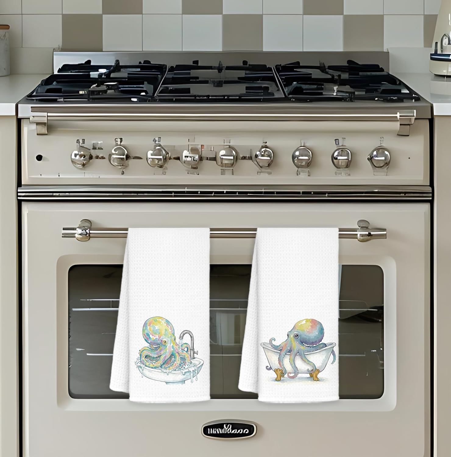 Funny Octopus Coastal Ocean Bathroom Hand Towels Set of 2, Octopus Gifts, Kids Bathroom Decor, Coastal Nautical Beach Hand Towels for Bath Room Washroom Toilet, 16x24 Inch - Image 3