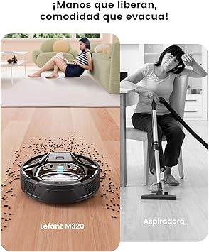LEFANT M320 Aspirador Robot Potente 6000Pa, Robot Aspirador con Anti-Obstáculos PSD, 210 Minutos, Autorecargable, Robot Aspirador y Fregasuelos Ideal para Suelos Duros, Pelo de Animales, Negro2