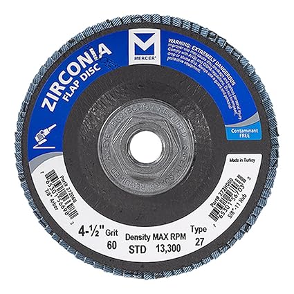 Mercer Industries 272H060 Zirconia Flap Disc, Type 27, 4 1/2