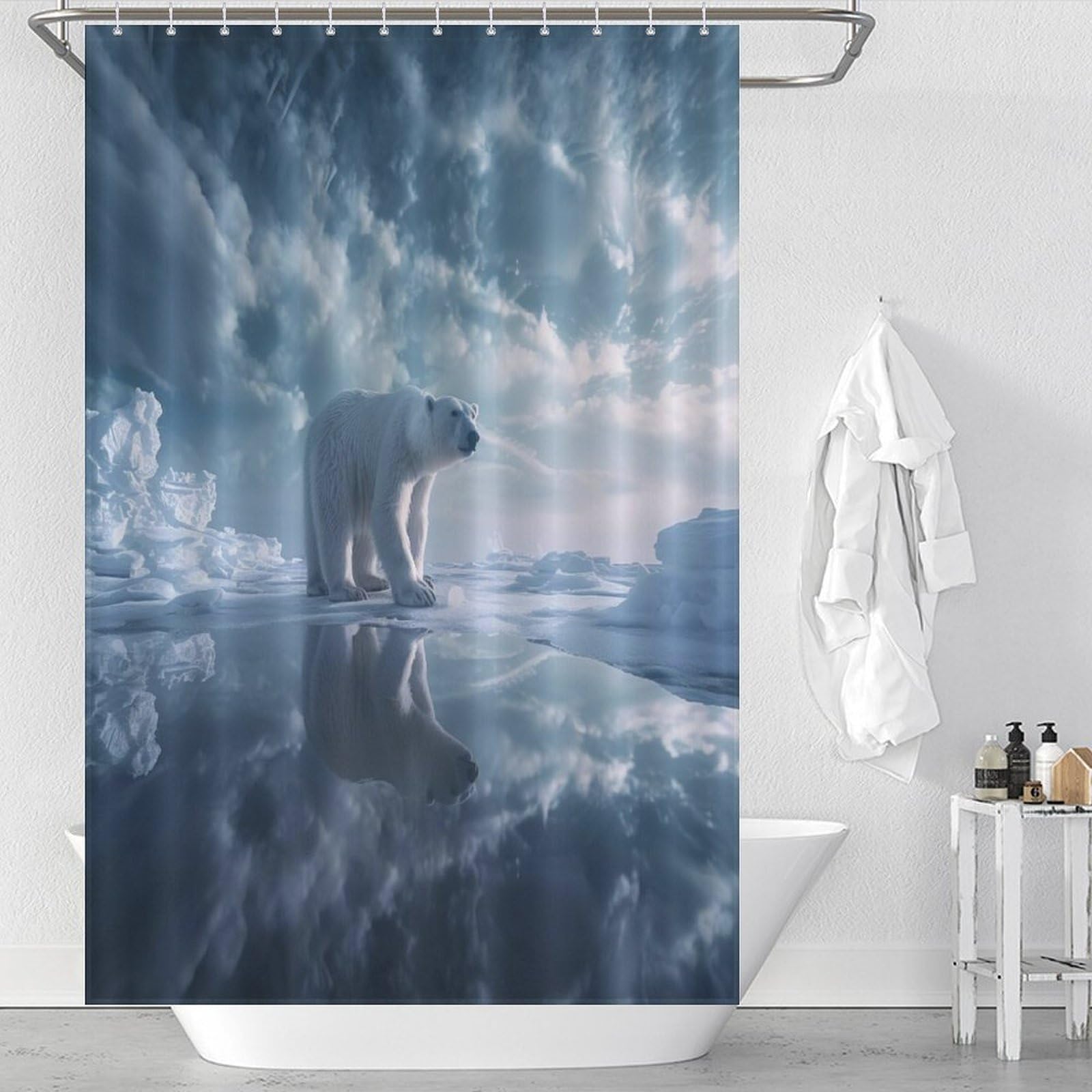Rideau de douche polaire ours 122x183cm imperméable en polyester