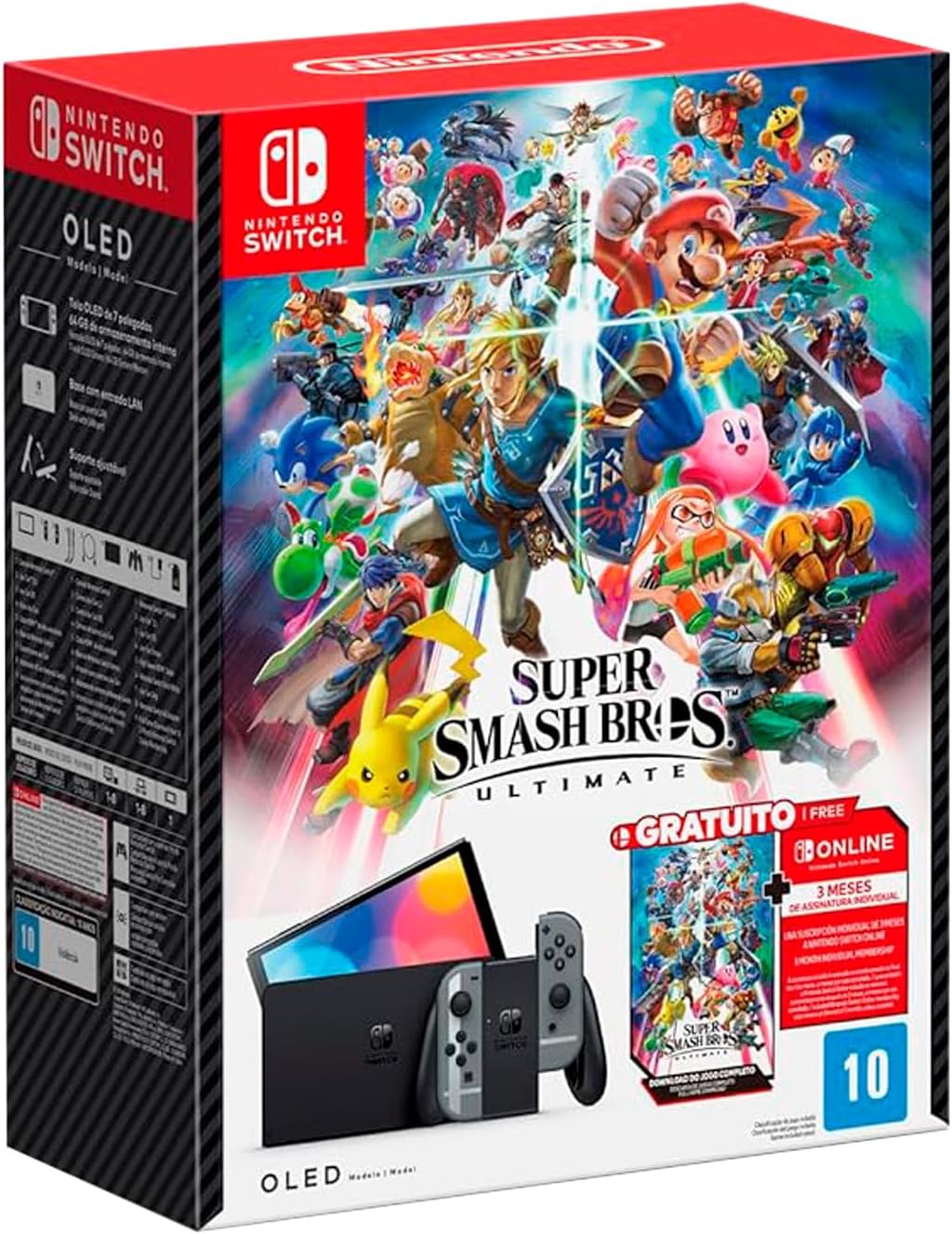 Imagem do produto Console Nintendo Switch Oled Cinza + Super Smash Bros Ultimate Digital + 3 Meses Assinatura Online em Amazon