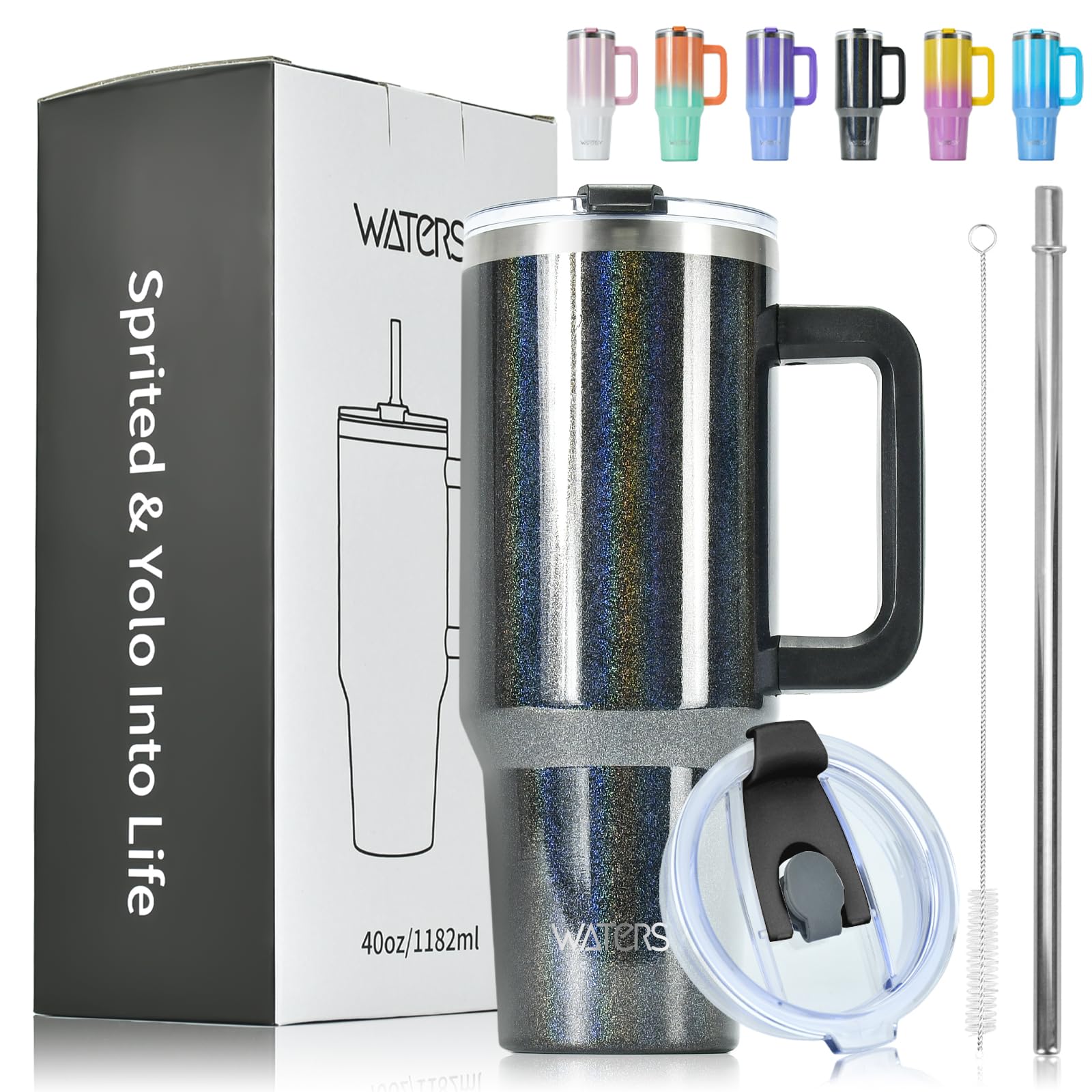WATERSY Travel Mug Coffee Cup 40oz Tumbler Straw Lid and Handle